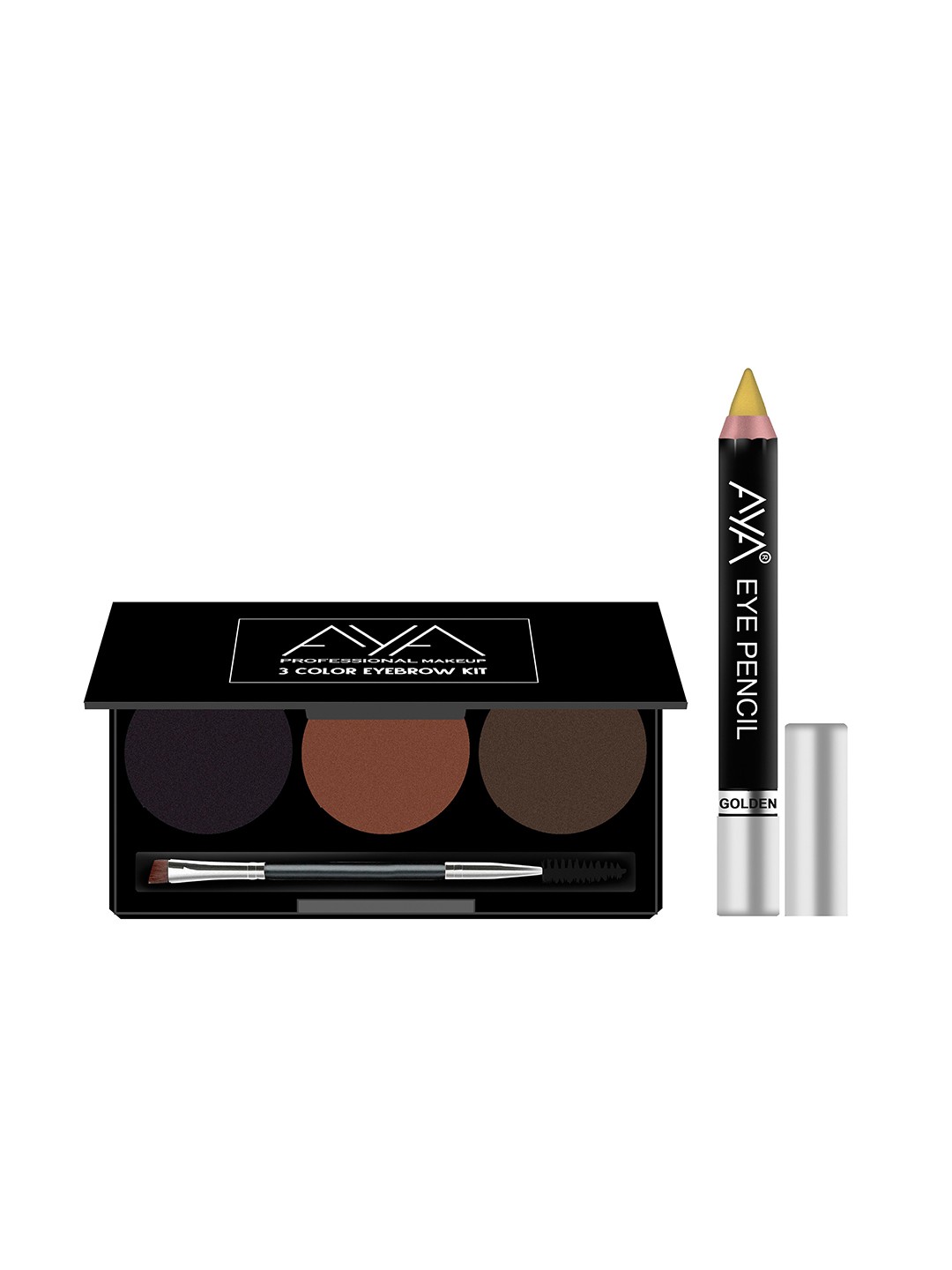 

AYA Combo of 3 Colour Eyebrow Kit & Kajal Eyeliner Eye Pencil - Golden, Multi