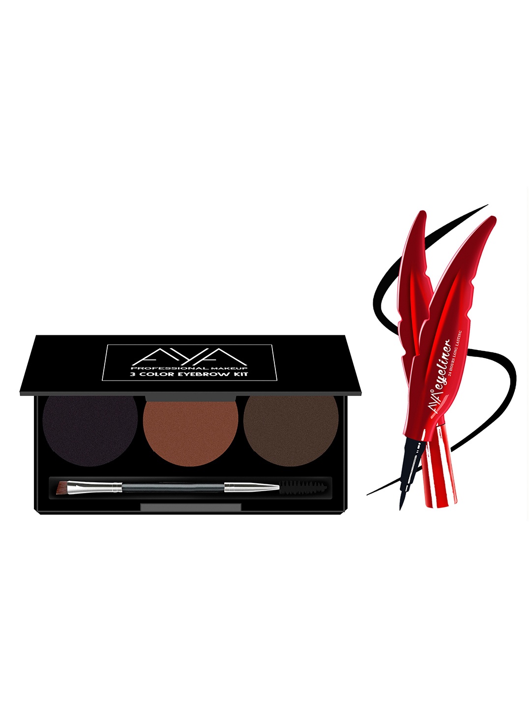 

AYA 3 Colour Eyebrow Kit & Long-Lasting Feather Black Eyeliner Combo, Multi