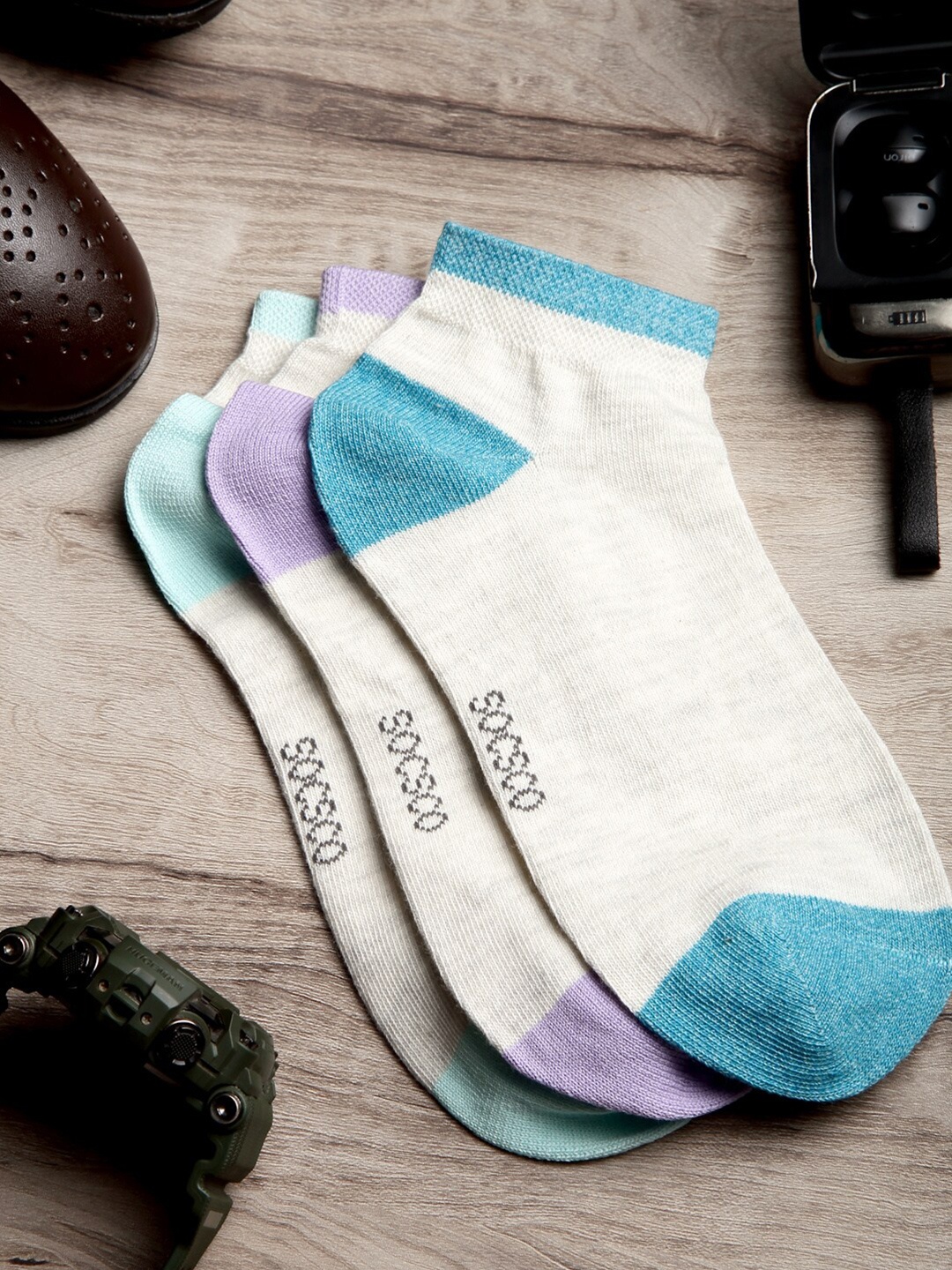 

MUTAQINOTI Men Pack Of 3 Assorted Ankle-Length Antimicrobial Socks
