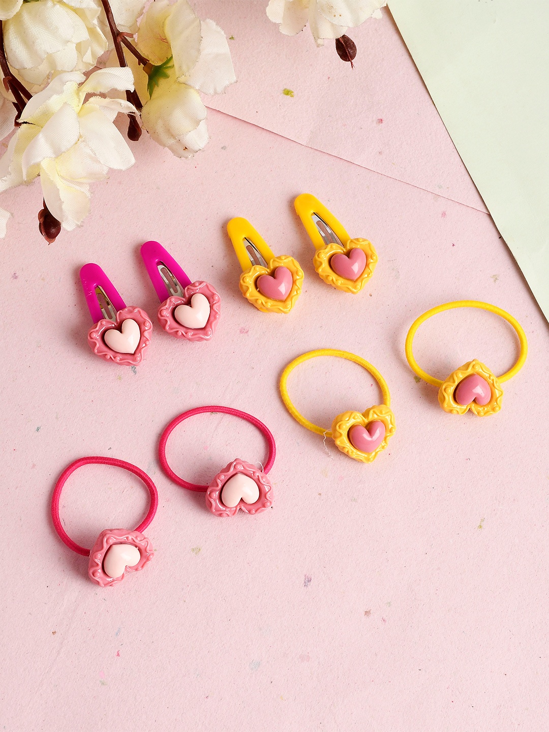 

Silvermerc Designs Women Pink & Yellow Set of 4 Hair Accessory Set