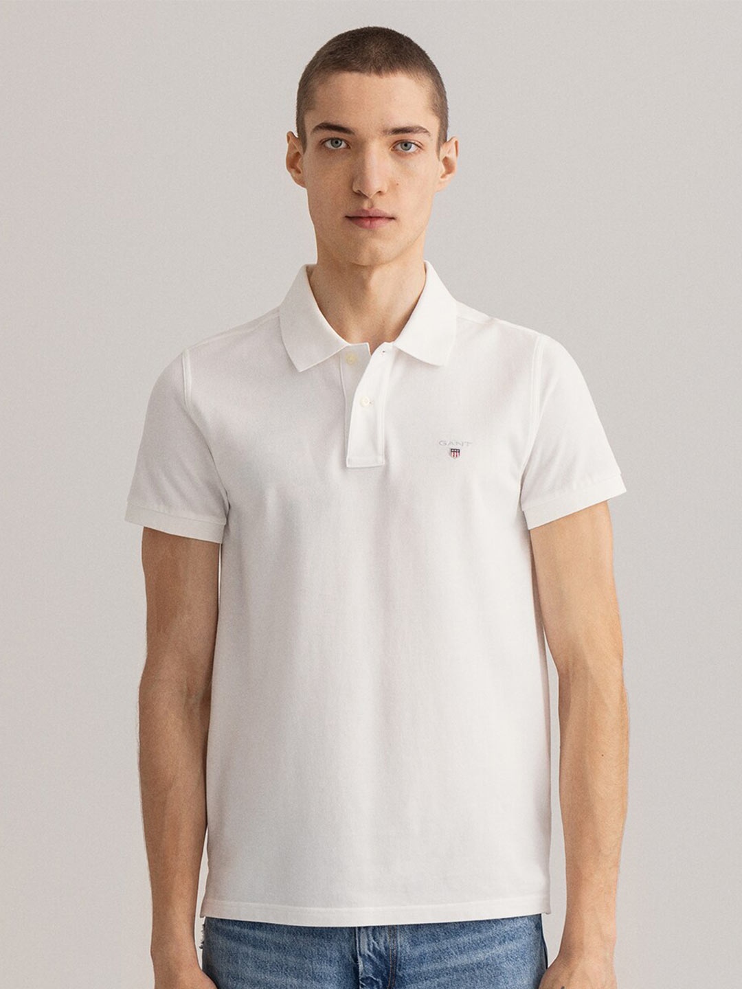 

GANT Men White Polo Collar Pure Cotton Slim Fit T-shirt