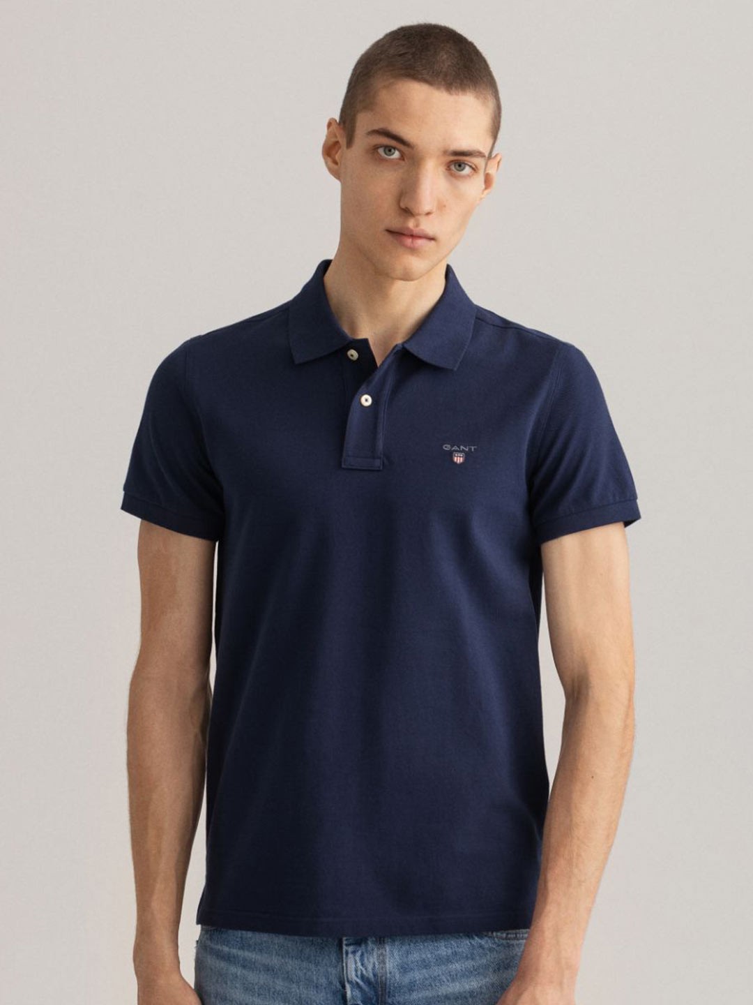 

GANT Men Navy Blue Polo Collar Pure Cotton Slim Fit T-shirt