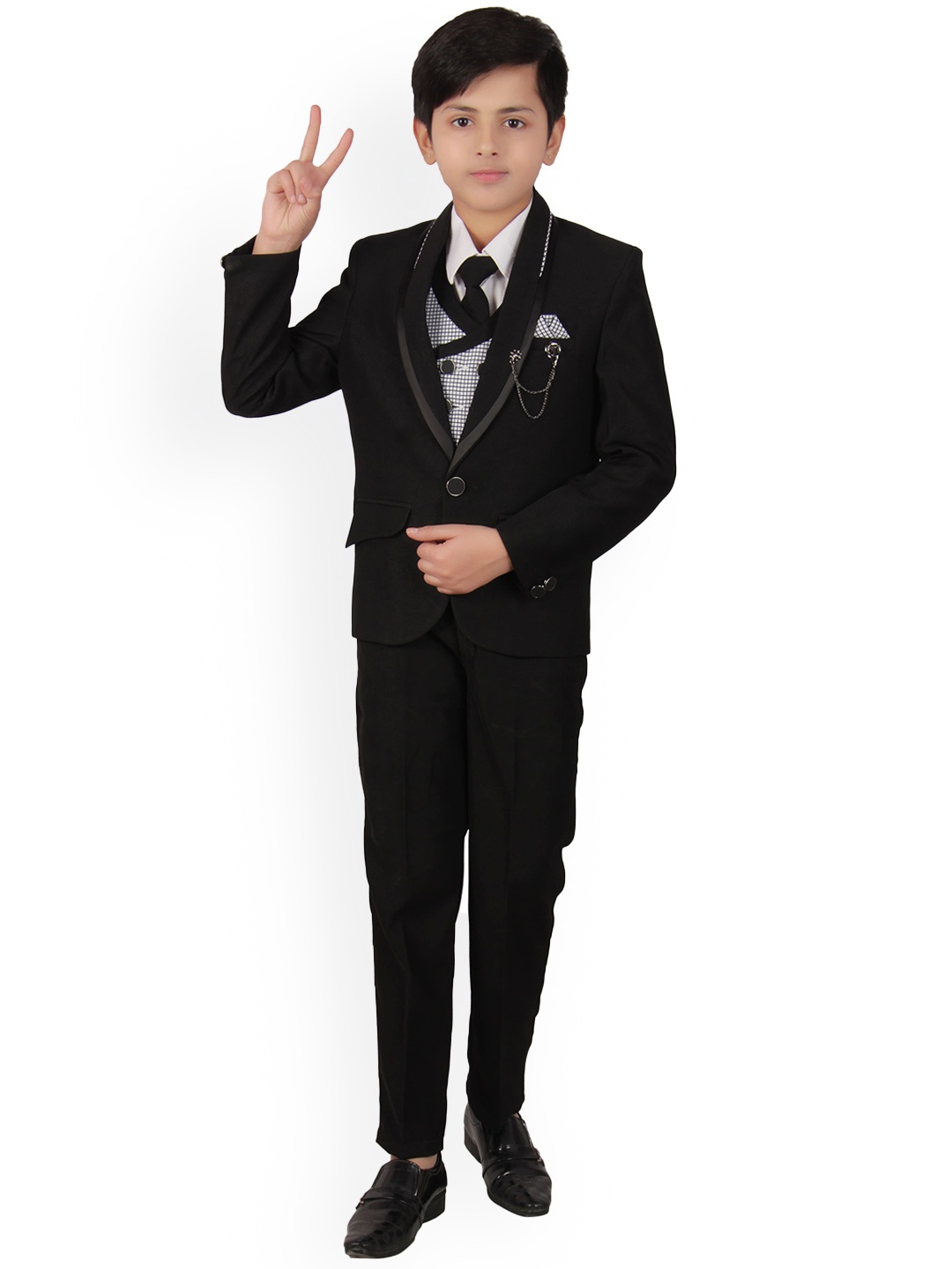 

FOURFOLDS Boys Black 5 Piece Suits