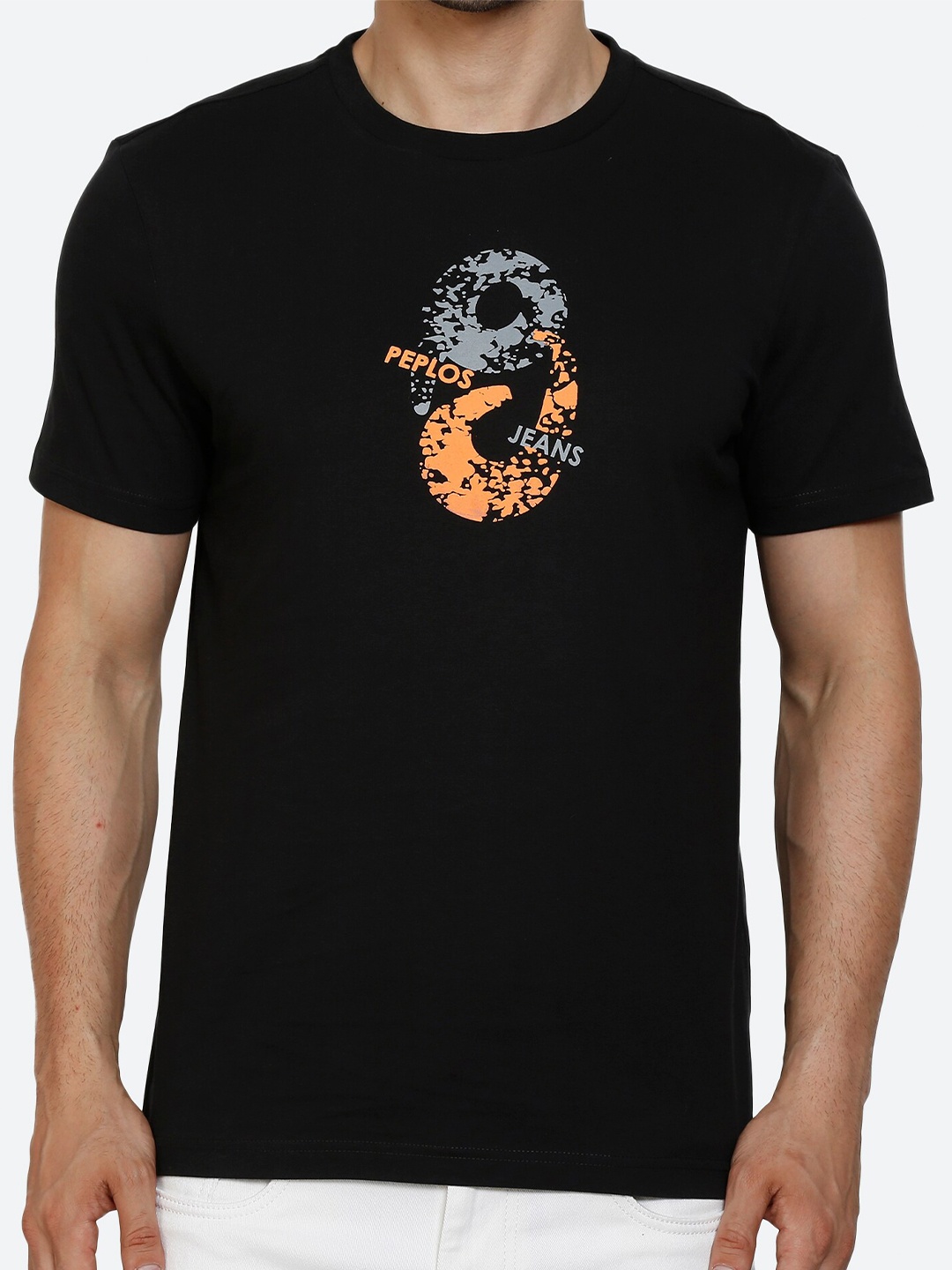 

PEPLOS Men Black Graphic Printed Cotton T-shirt