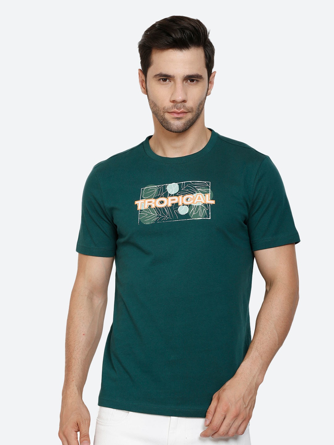 

PEPLOS Men Green Typography T-shirt