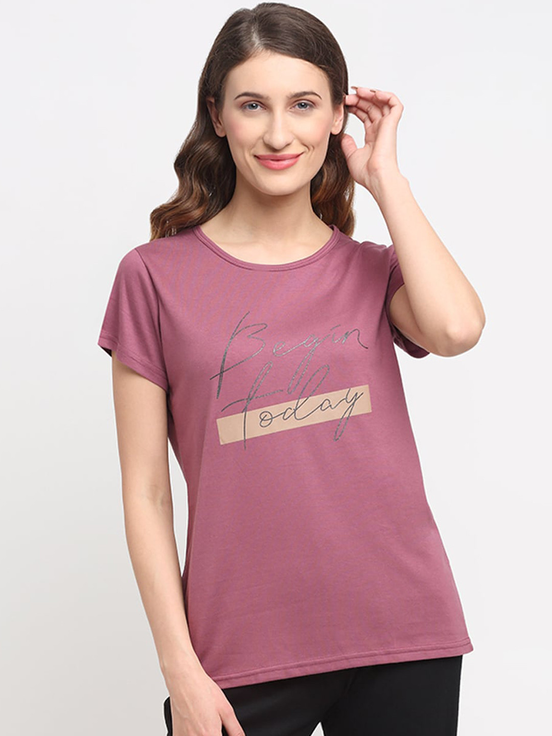 

Kanvin Women Lavender Purple Printed Lounge T-shirt