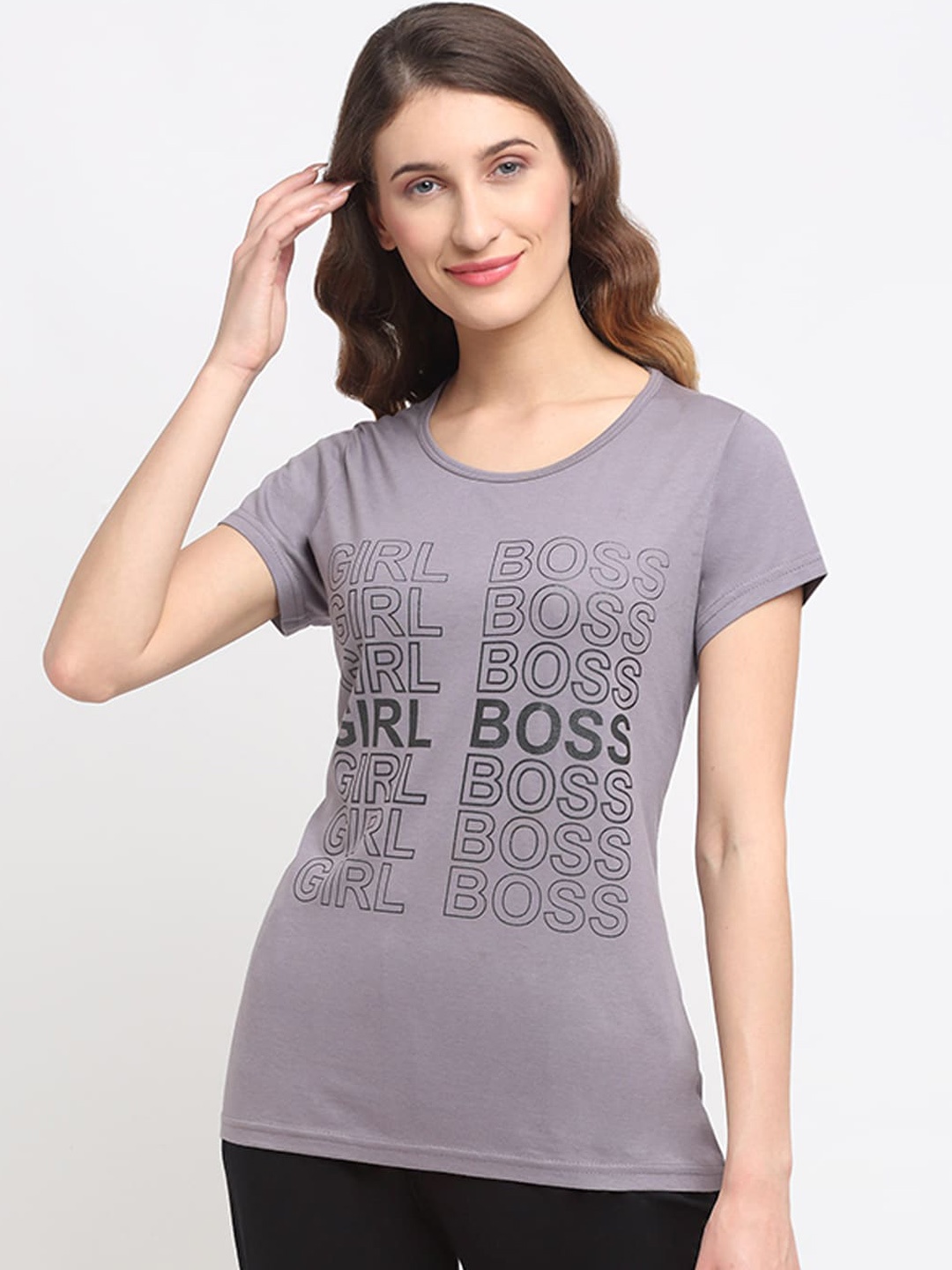 

Kanvin Women Grey Printed Lounge Tshirts