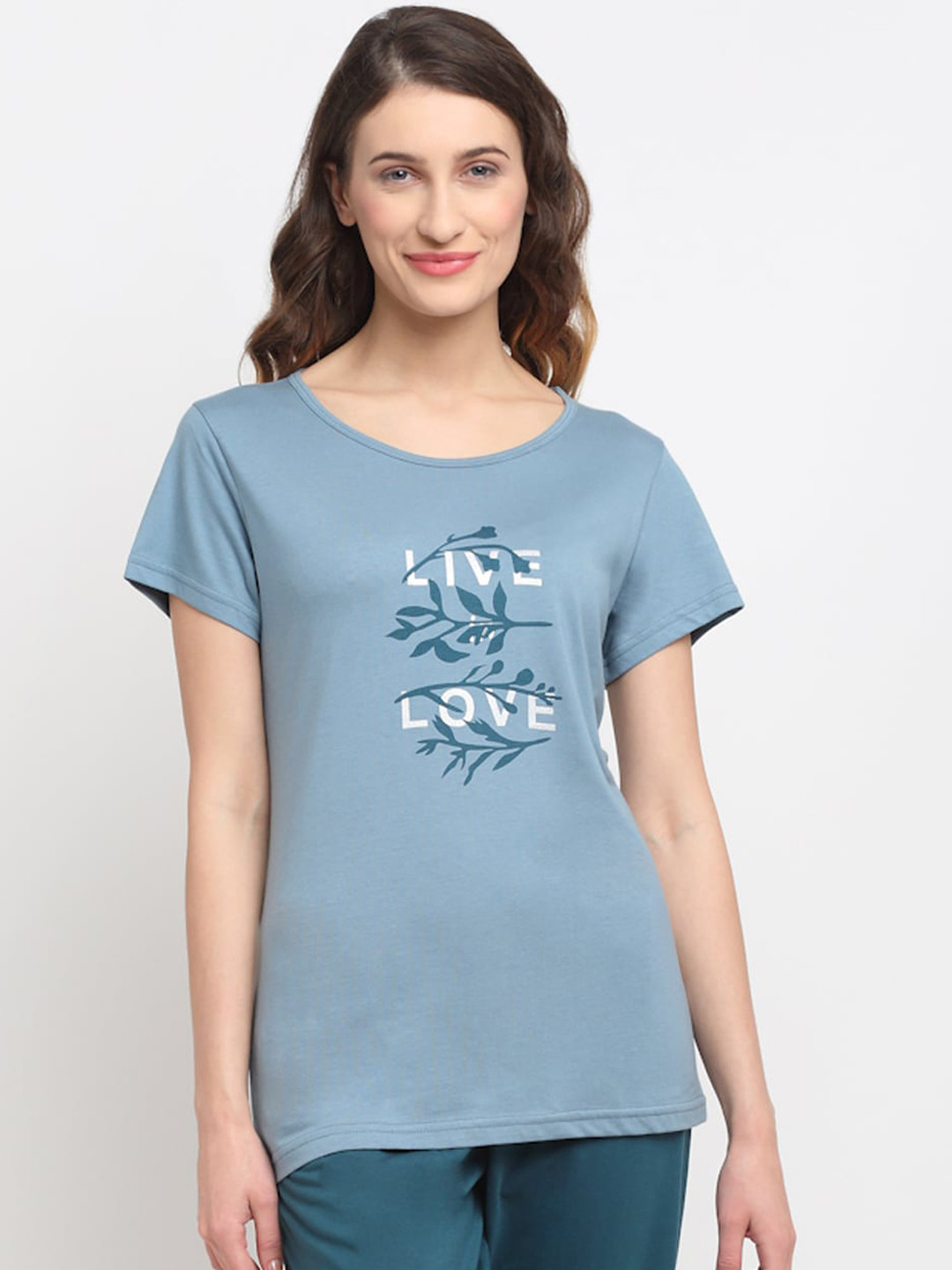

Kanvin Women Blue Printed Lounge Tshirt