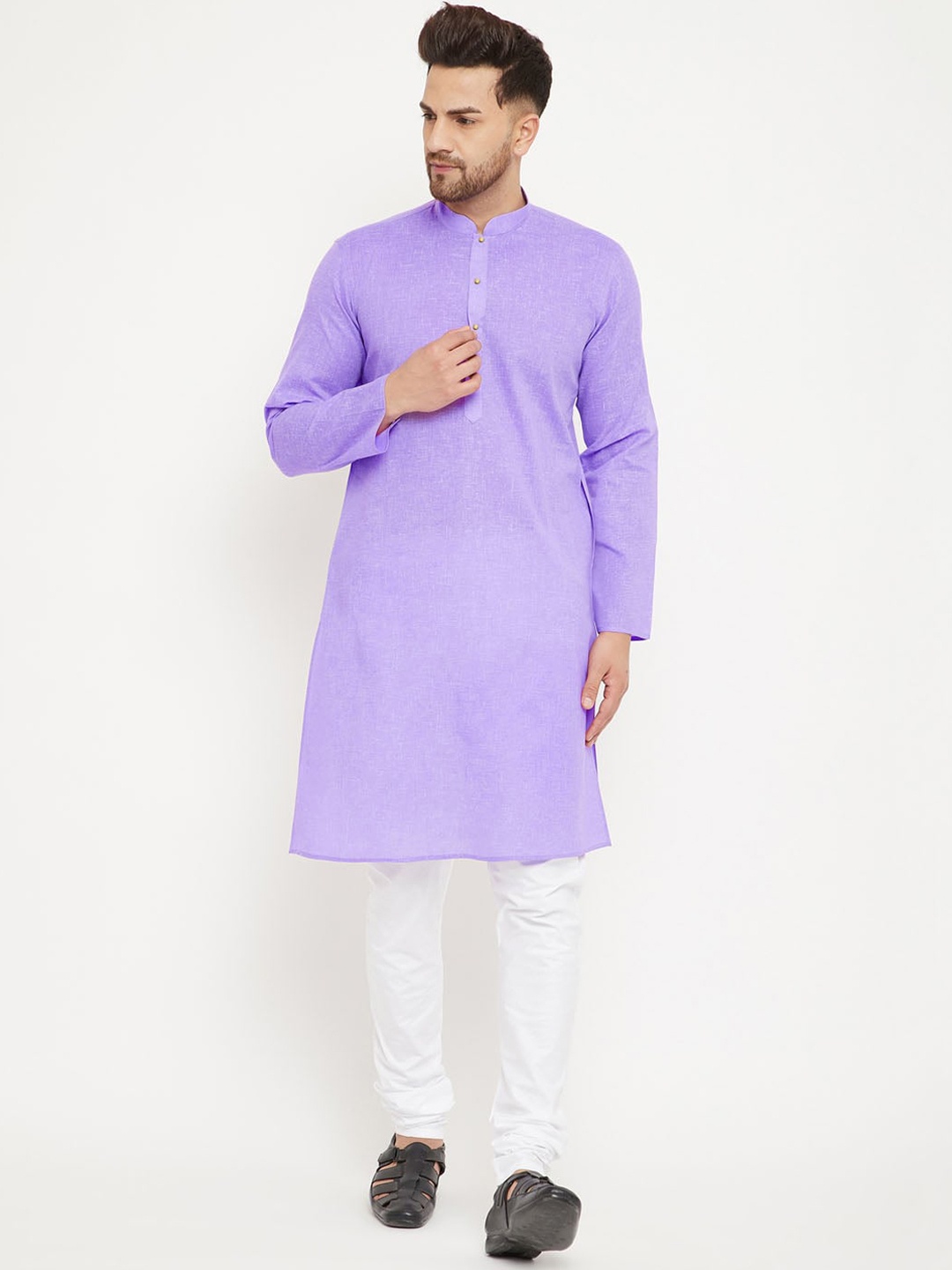 

VASTRAMAY Men Purple & White Cotton Blend Kurta Pyjama Set