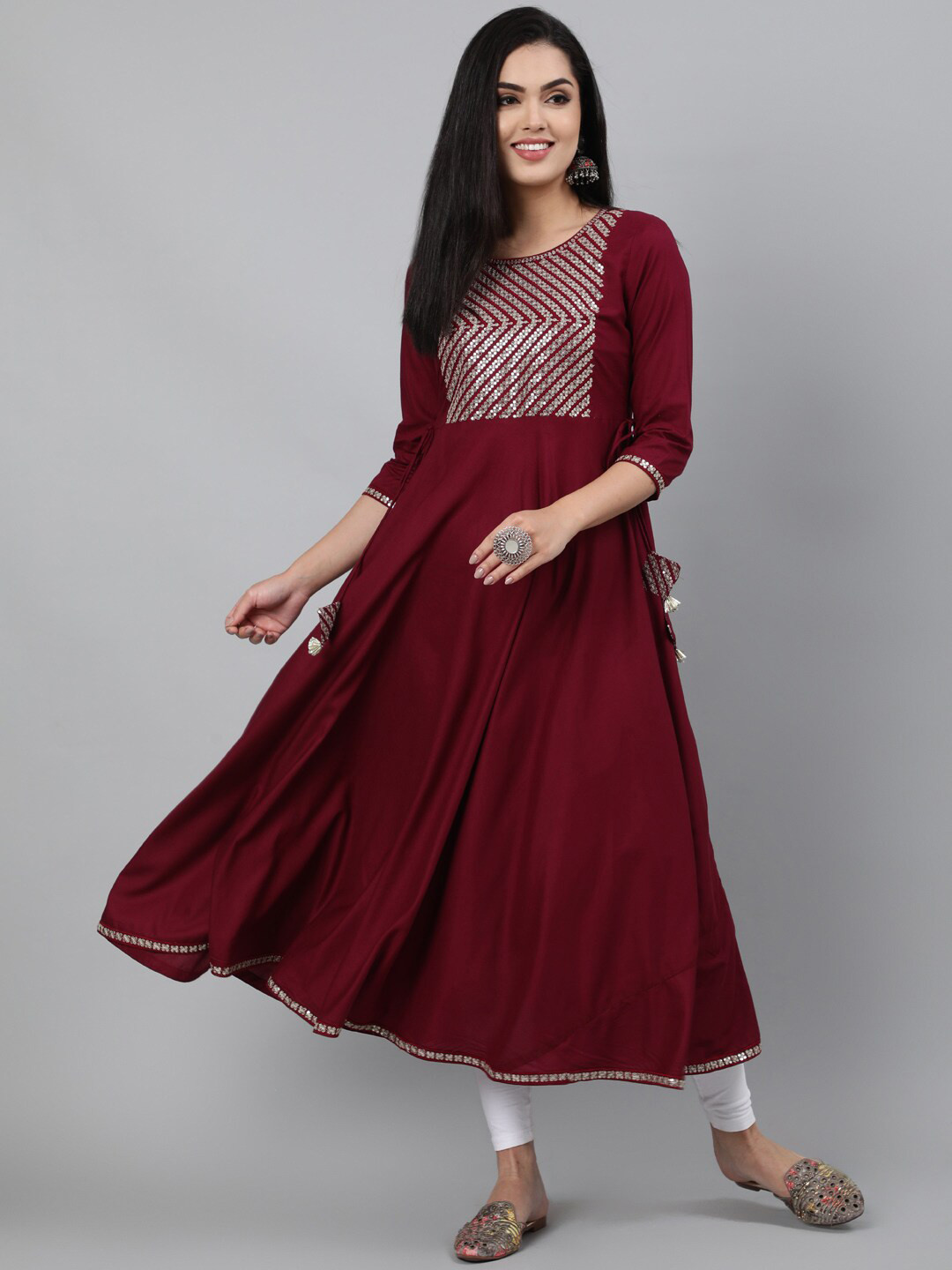 

KIMAYRA Women Maroon Ethnic Motifs Embroidered Anarkali Kurta