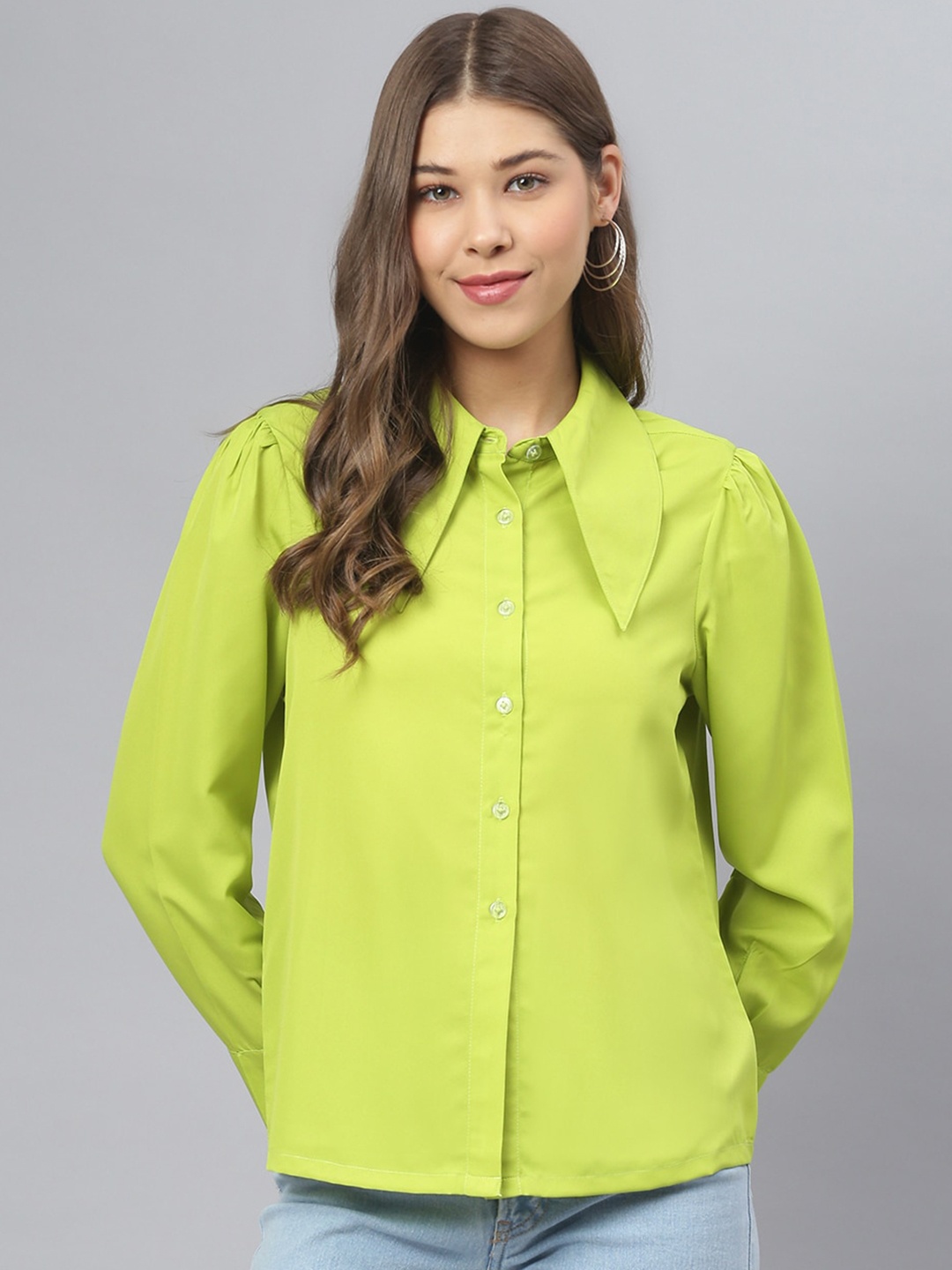 

DEEBACO Women Green Premium Wingtip Collar Casual Shirt