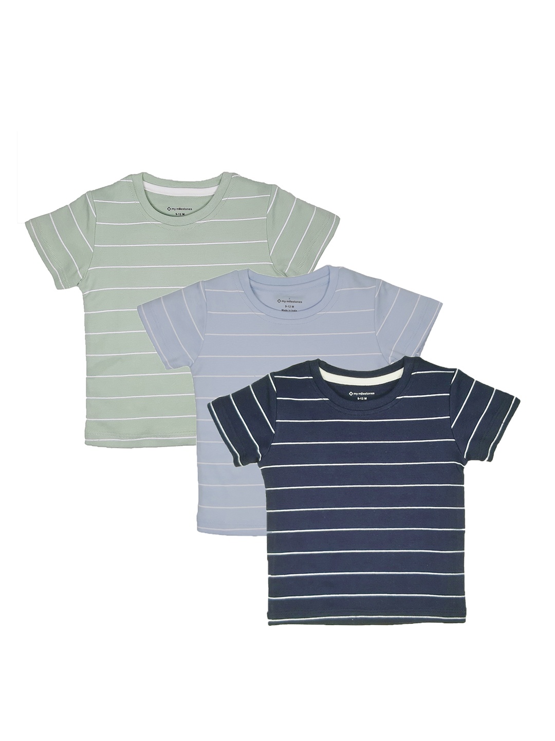 

My Milestones Girls Navy Blue & Green 3 Striped T-shirt