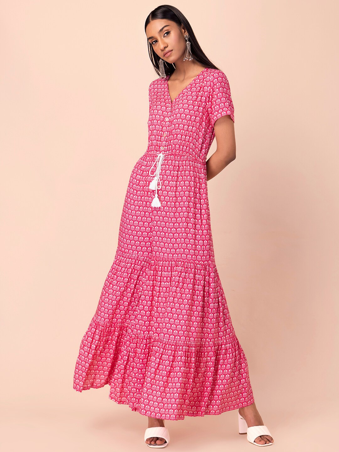 

INDYA Pink Printed Basic Jumpsuit