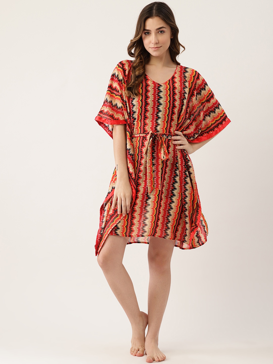 

Ms Lingies Women Red Abstract Printed Kaftan Nightdress