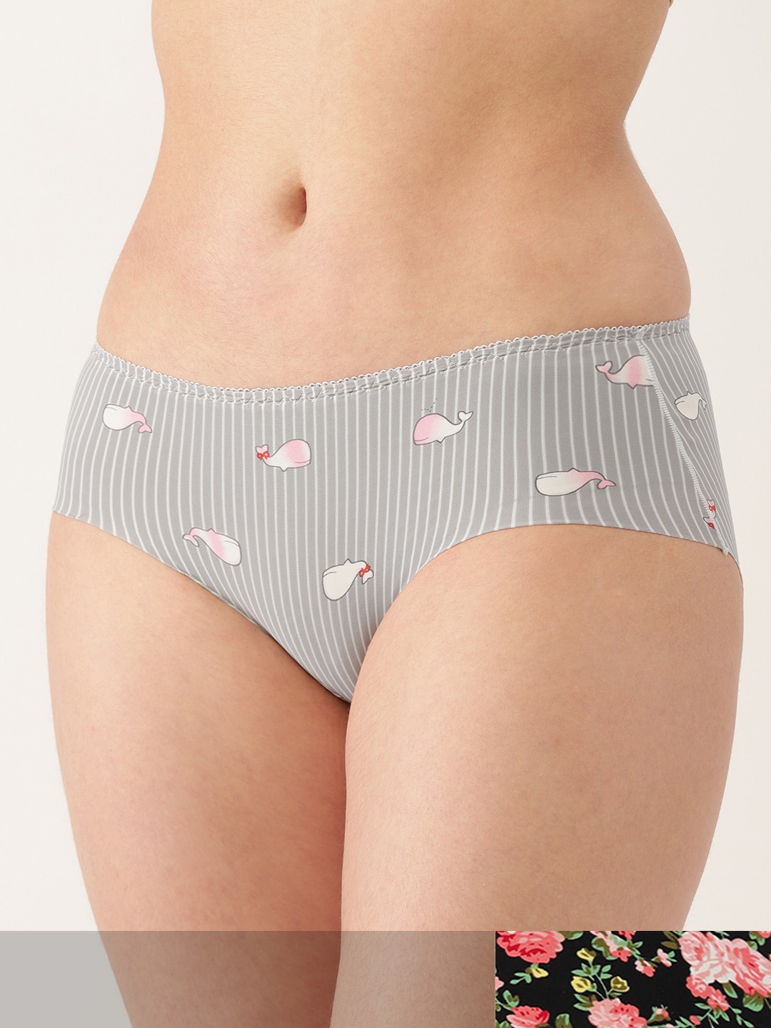 

Ms.Lingies Women Pack of 2 Floral Seamless Hipster Briefs MSP100S, Grey