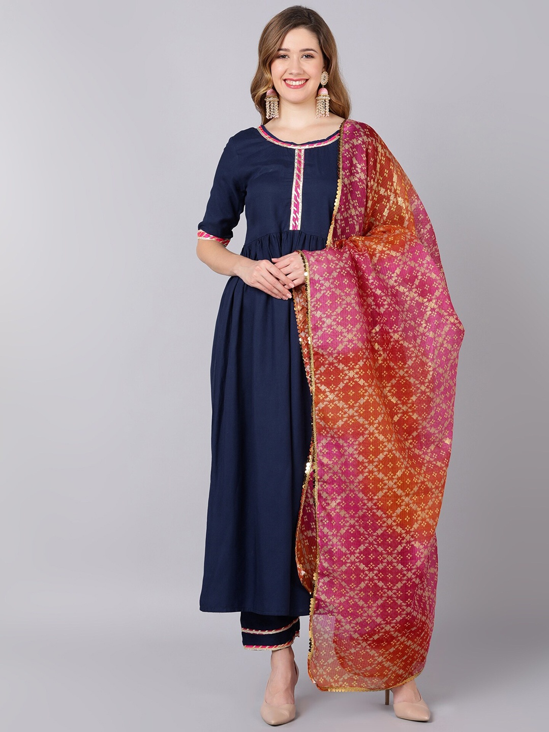

Indi INSIDE Women Navy Blue Kurta with Palazzos With Dupatta