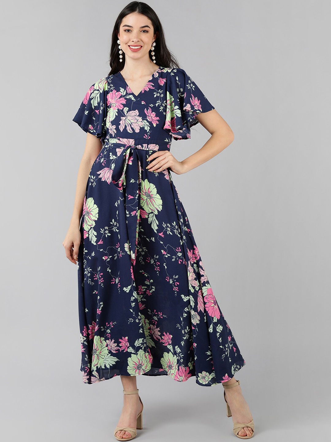 

AHIKA Women Purple Floral Printed Georgette Wrap Maxi Dress