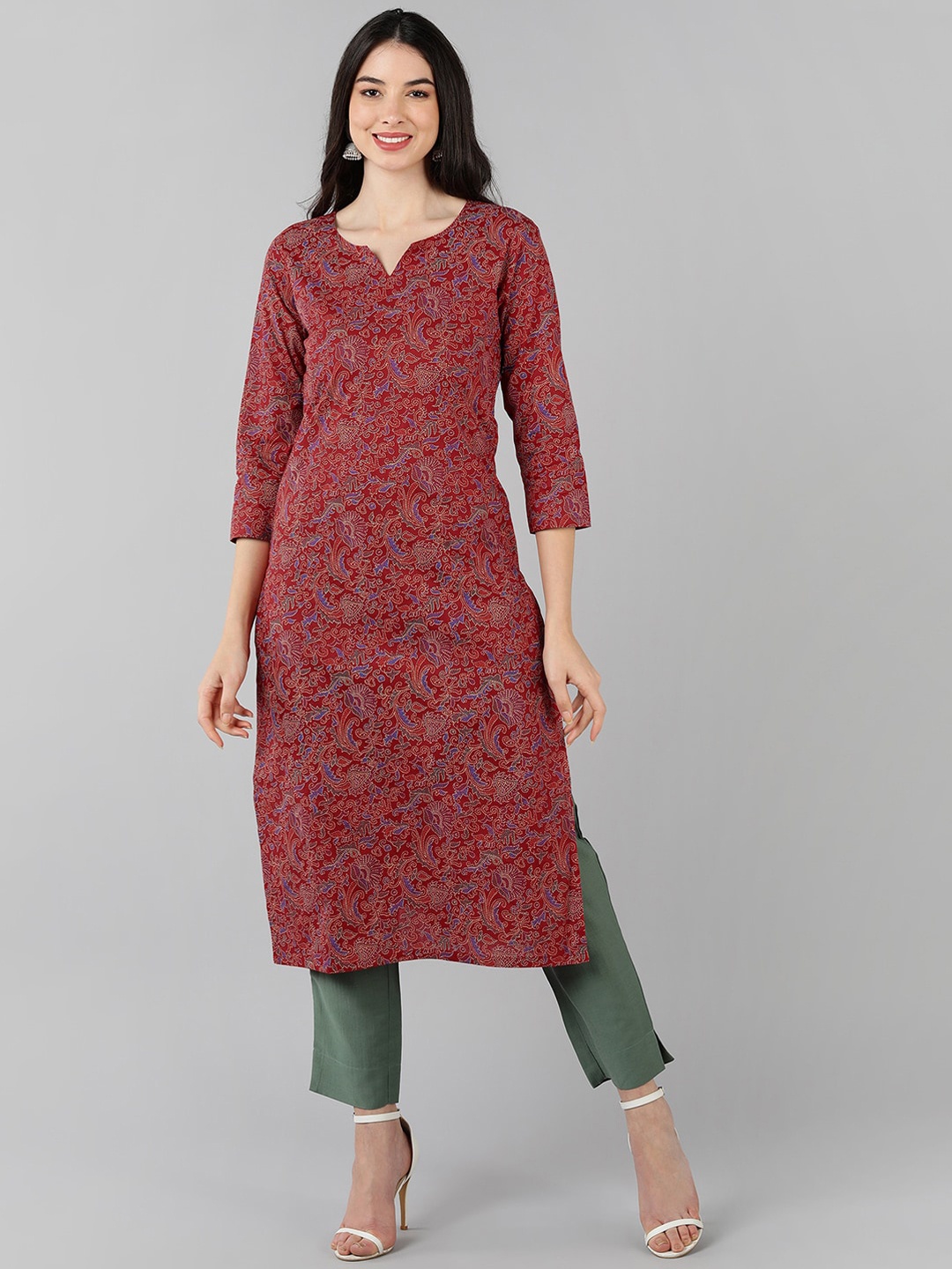 

AHIKA Women Red & Blue Printed Cotton Kurta