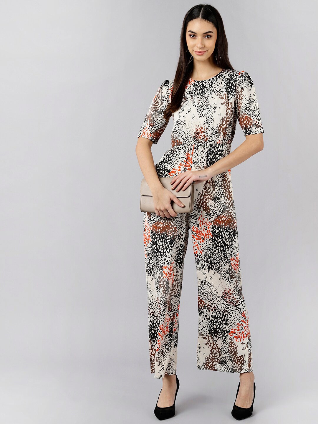 

AHIKA Women White & Black Printed Jumpsuit