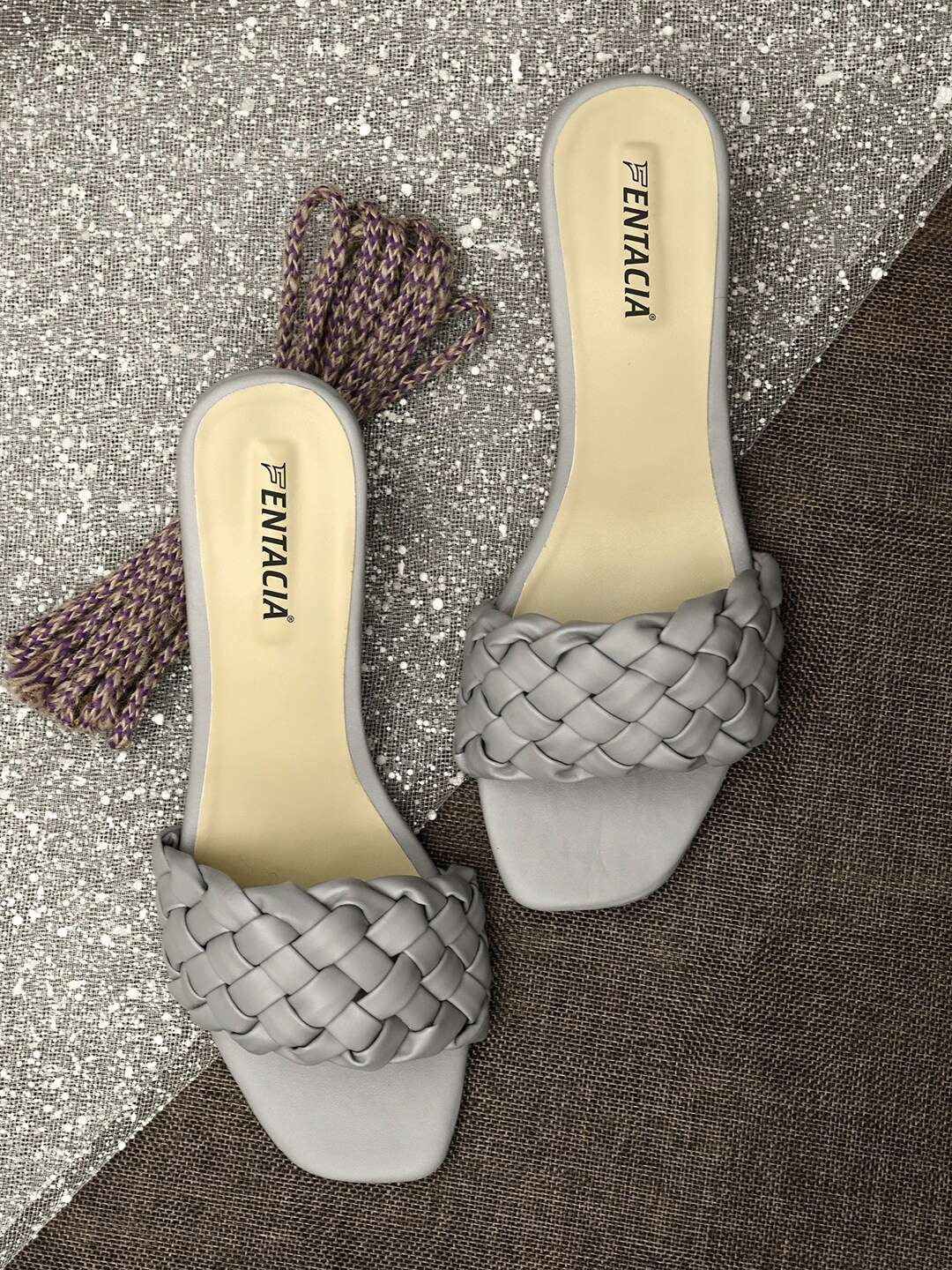 

Fentacia Grey Block Woven Design Heels