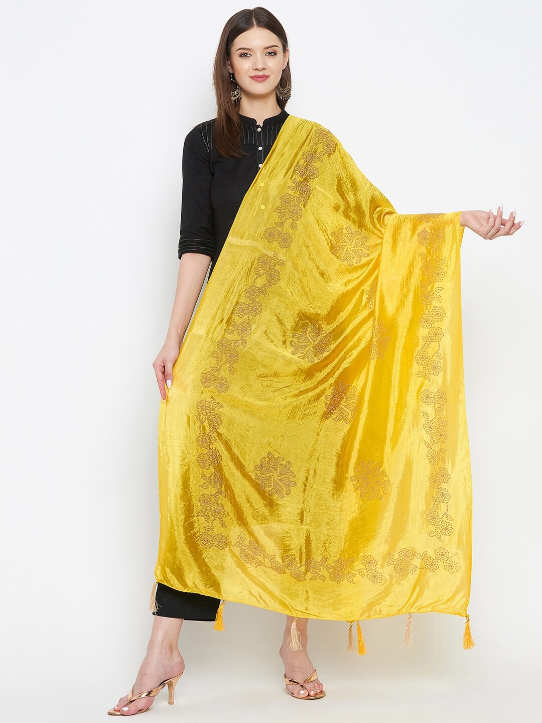 

Clora Creation Yellow & Brown Embellished Dupatta