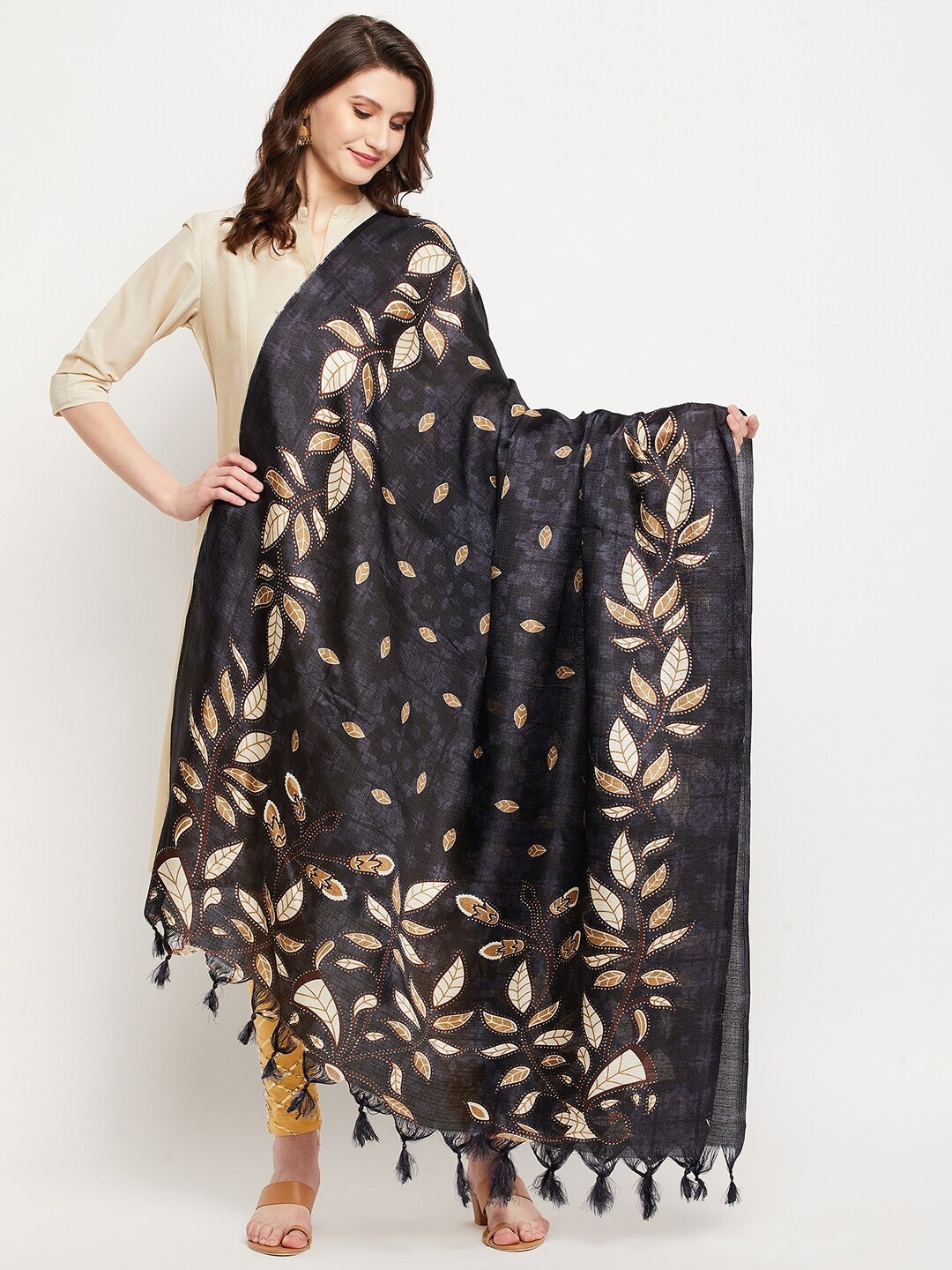 

Clora Creation Black & Cream Printed Silk Dupatta