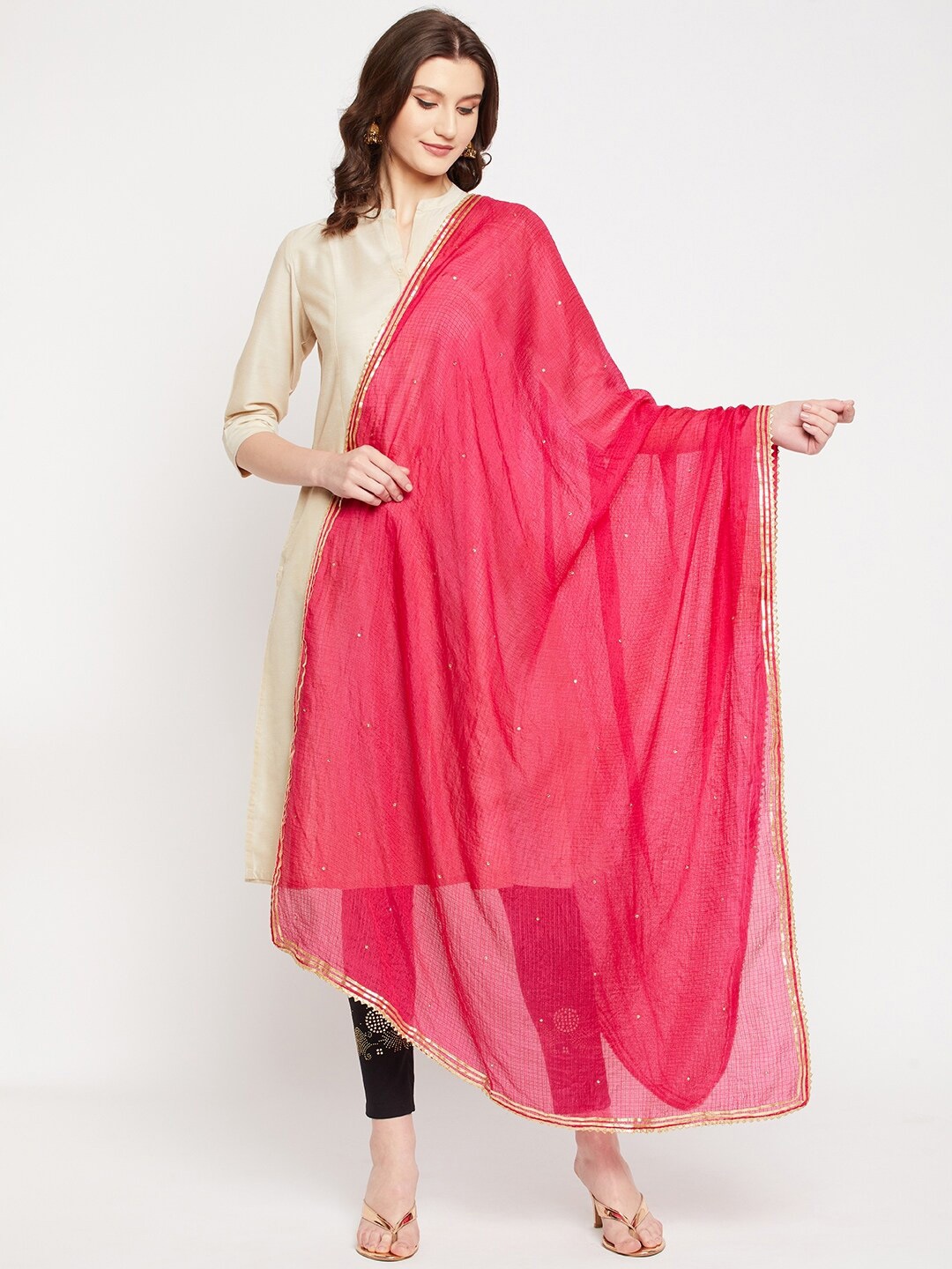 

Clora Creation Women Peach-Coloured Gotta Patti Cotton Dupatta
