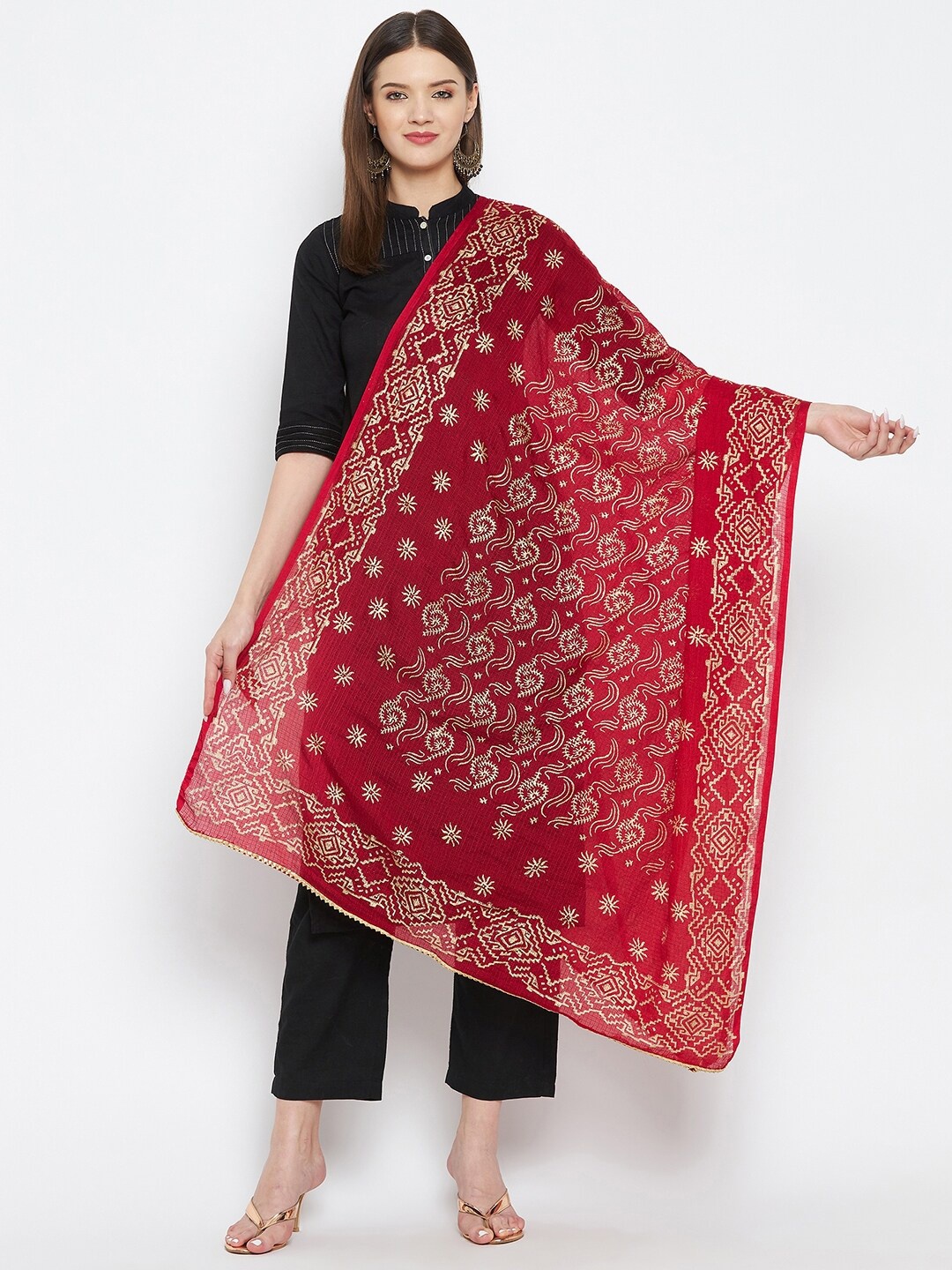 

Clora Creation Maroon Ethnic Motifs Printed Dupatta
