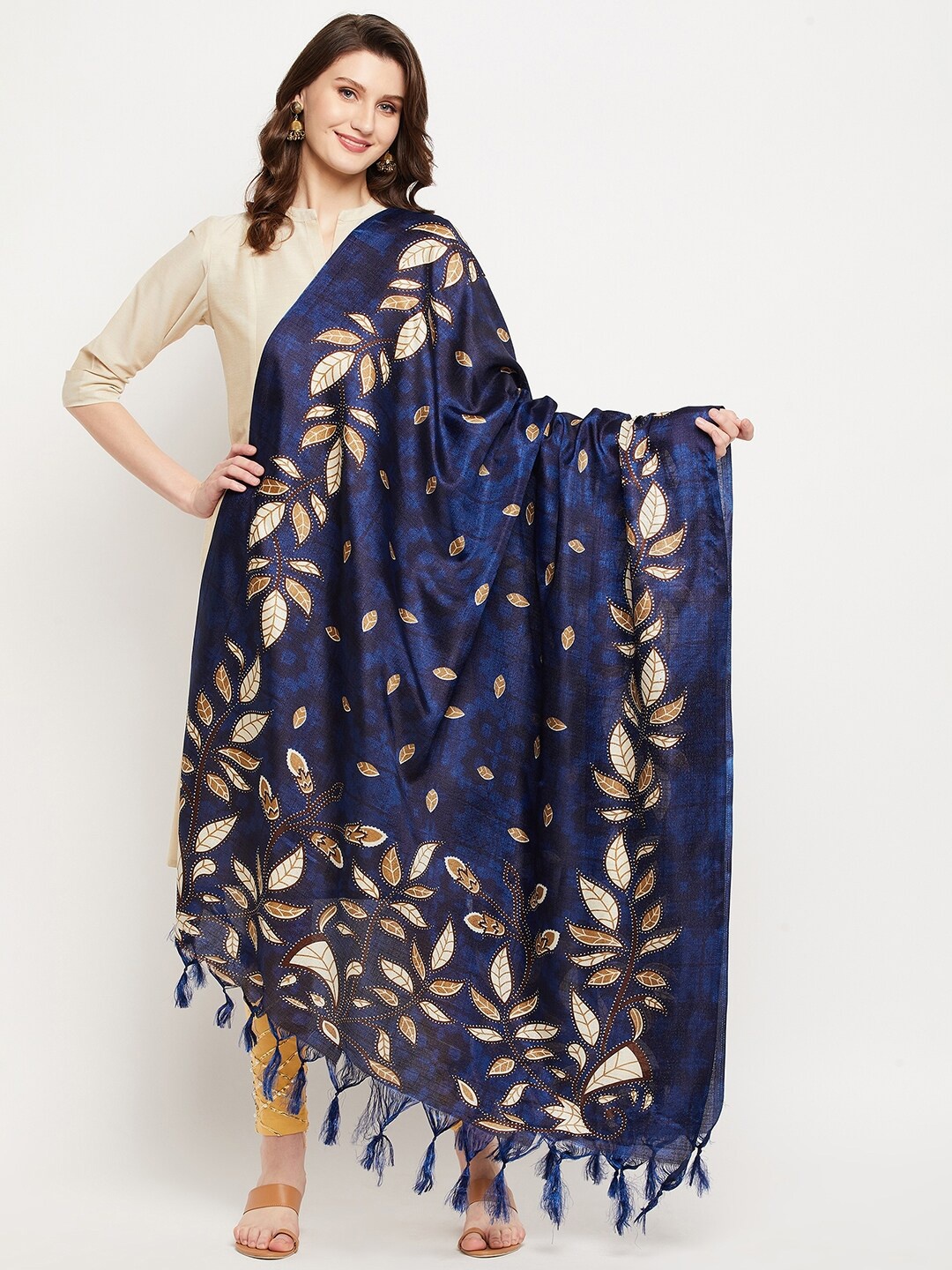 

Clora Creation Navy Blue & Beige Silk Blend Printed Dupatta