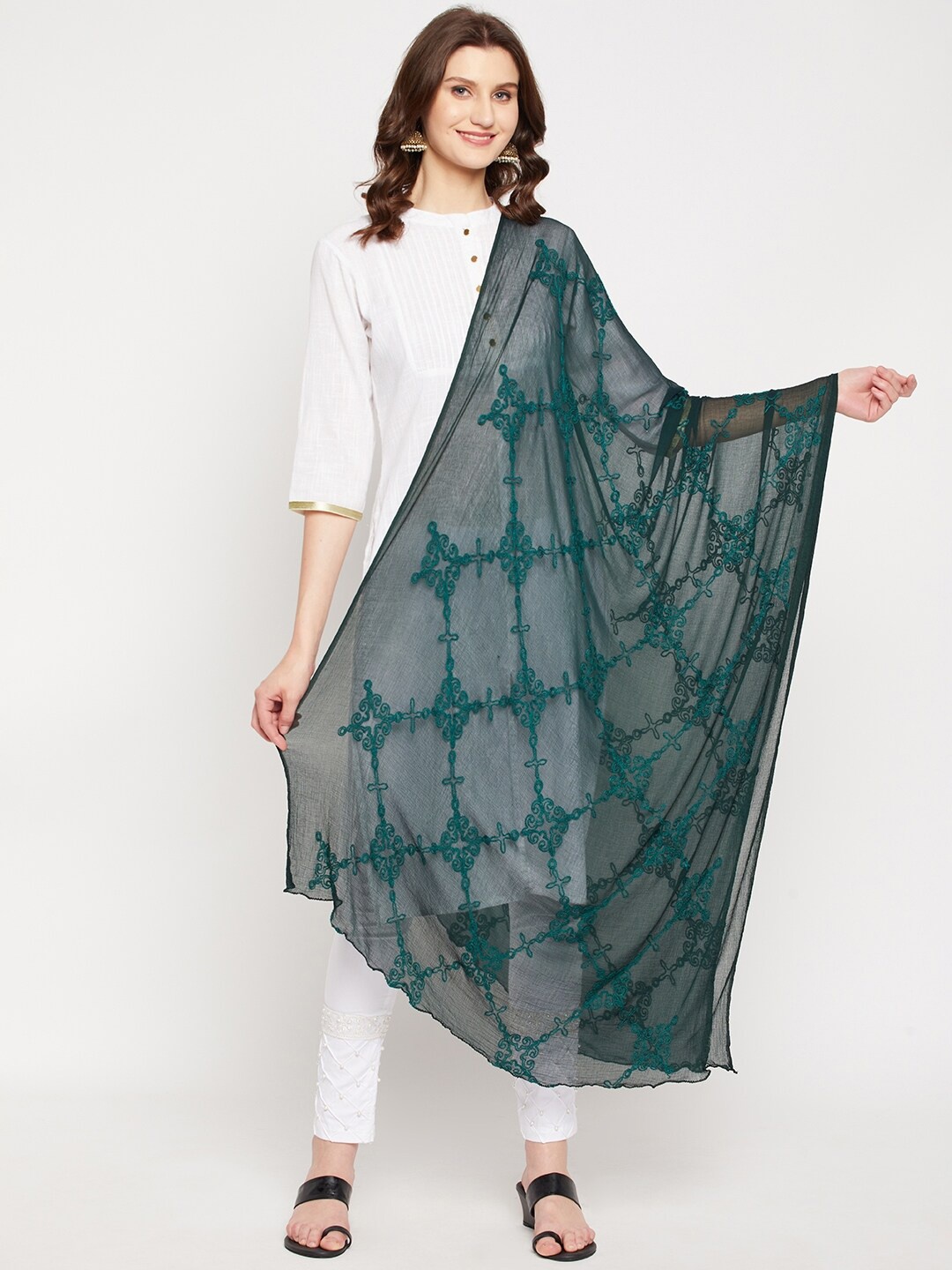 

Clora Creation Green Ethnic Motifs Embroidered Dupatta with Thread Work