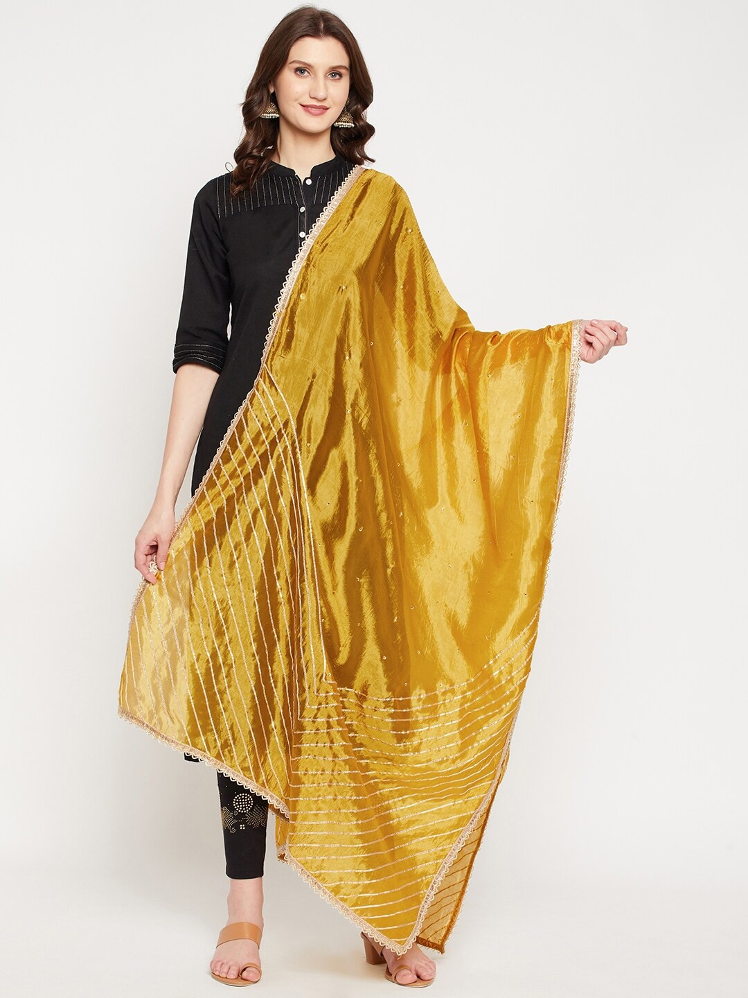 

Clora Creation Mustard Embroidered Dupatta with Gotta Patti