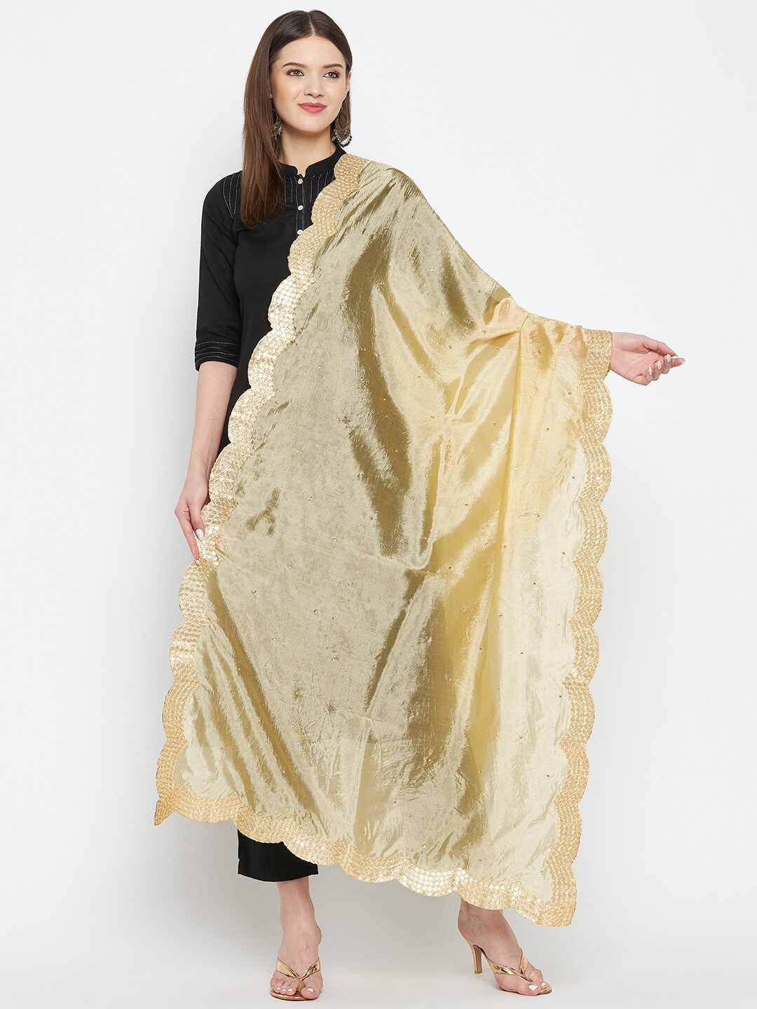 

Clora Creation Beige Embroidered Dupatta with Beads and Stones