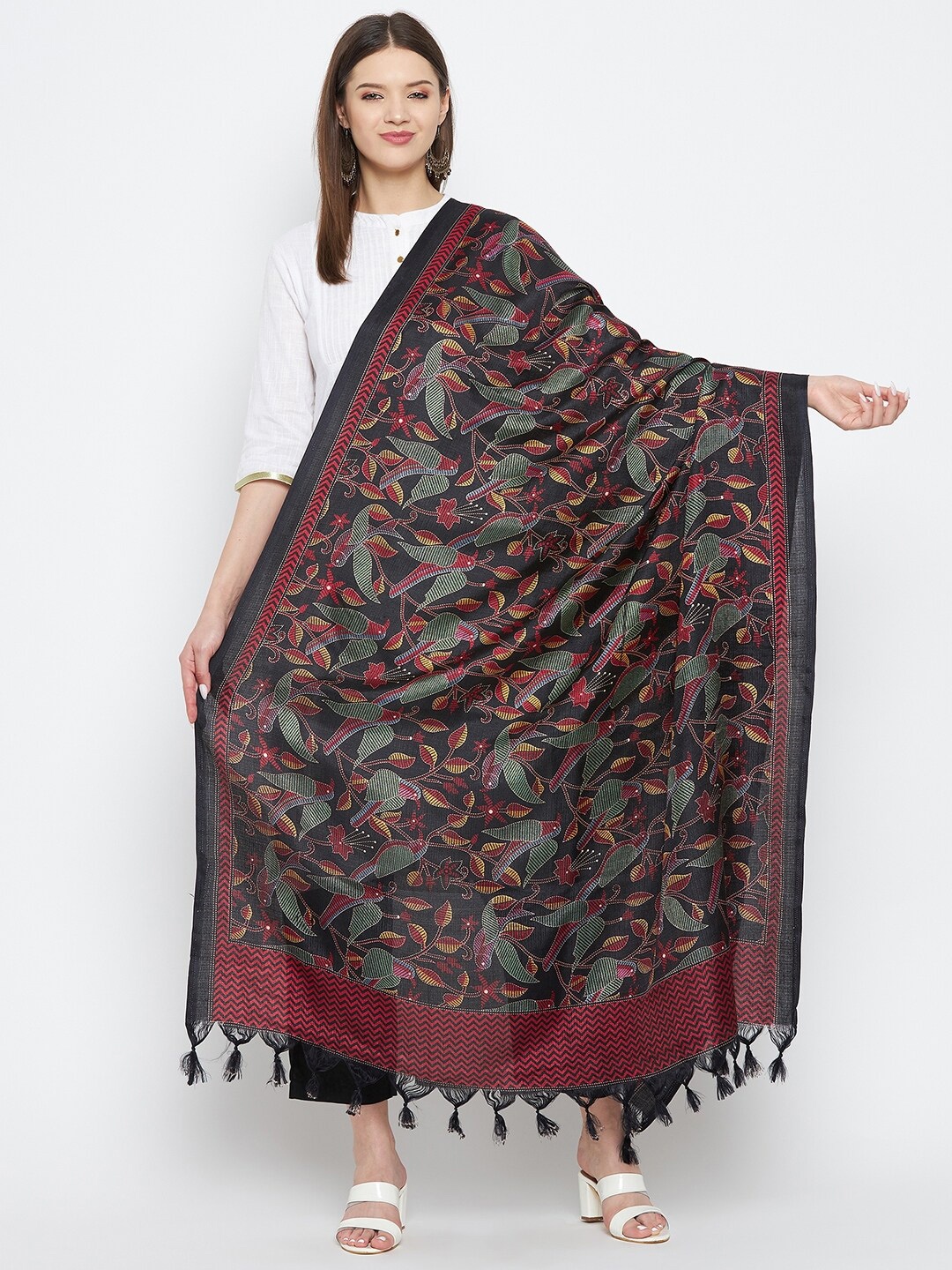 

Clora Creation Black & Green Printed Dupatta