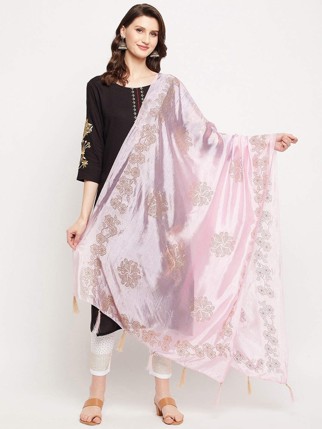 

Clora Creation Pink Embroidered Dupatta with Sequinned
