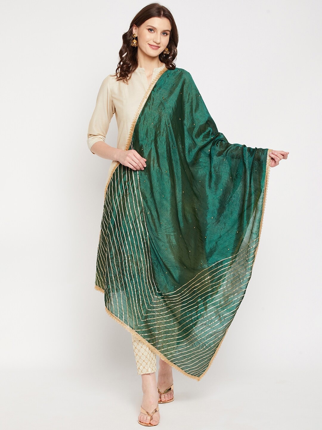 

Clora Creation Green Embroidered Dupatta with Gotta Patti