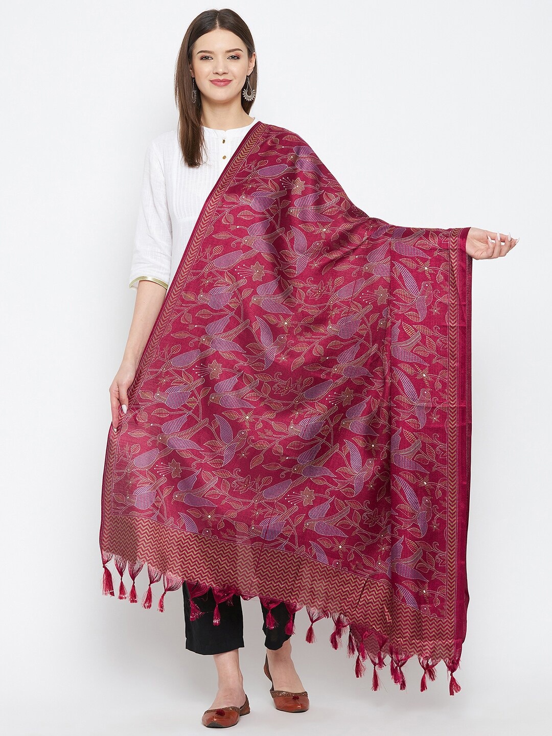 

Clora Creation Maroon Ethnic Motifs Printed Dupatta