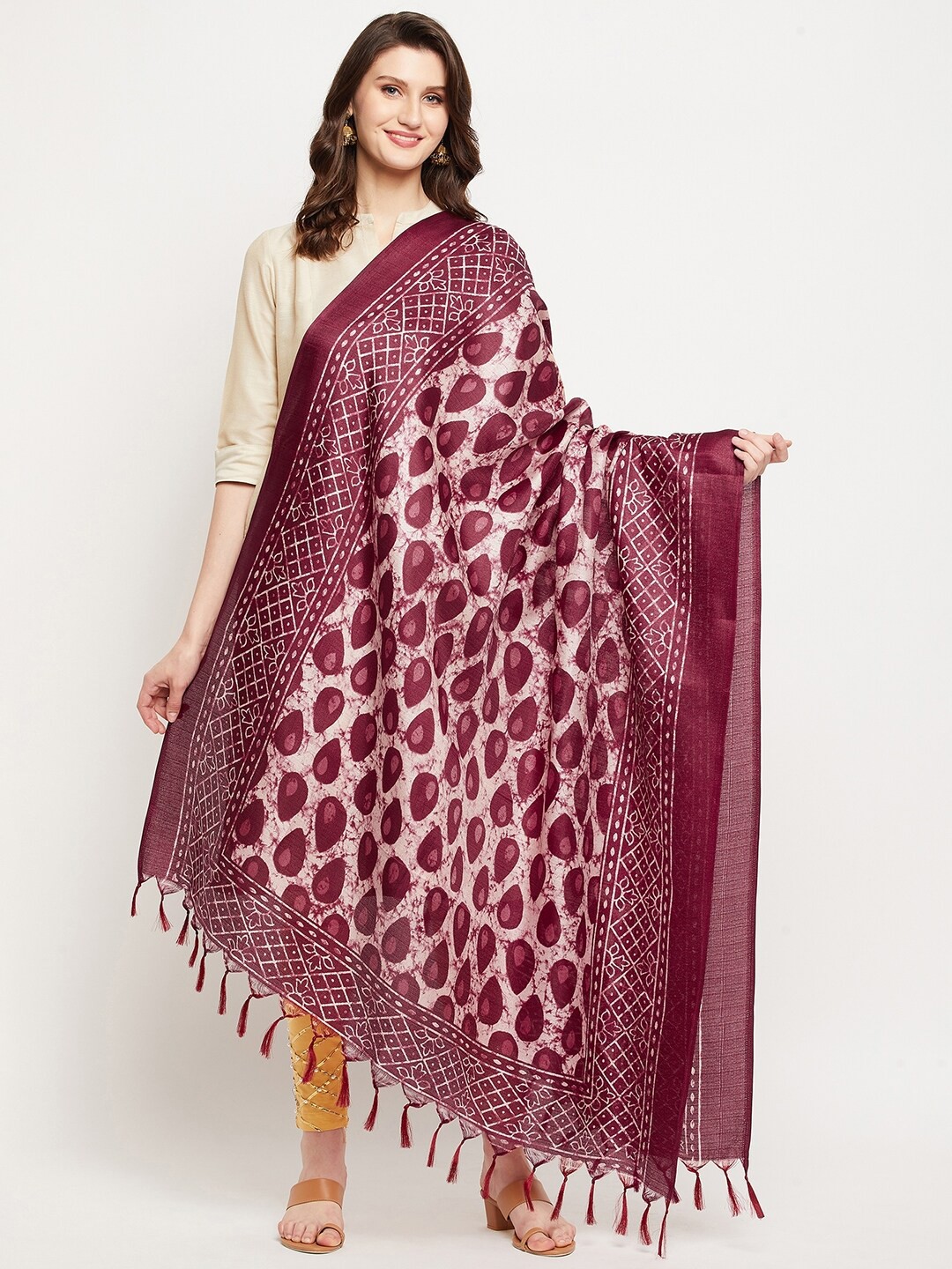 

Clora Creation Maroon Printed Dupatta