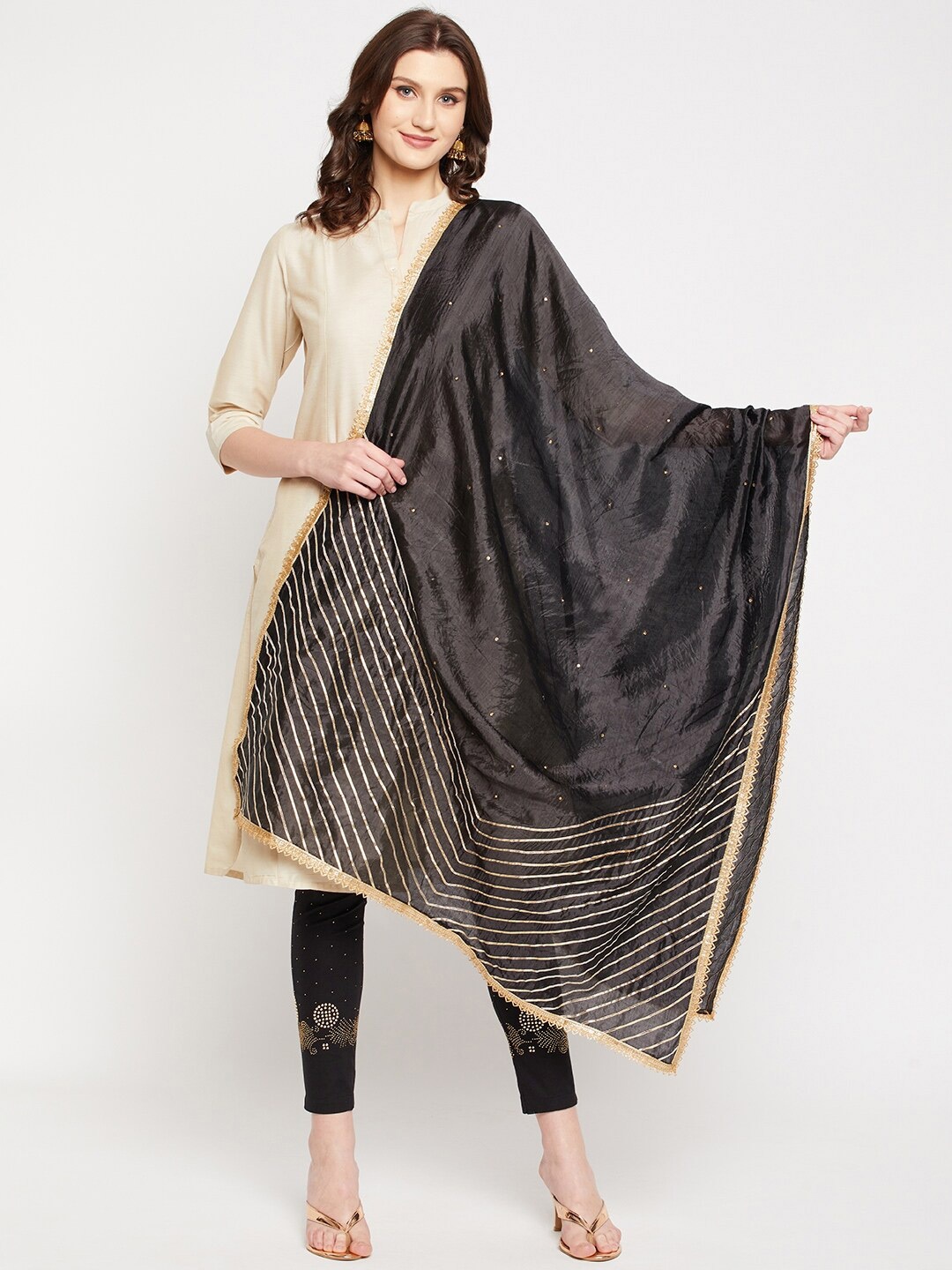

Clora Creation Black Embroidered Dupatta with Gotta Patti