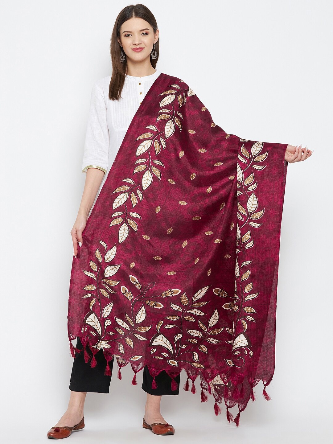 

Clora Creation Maroon & Brown Printed Dupatta