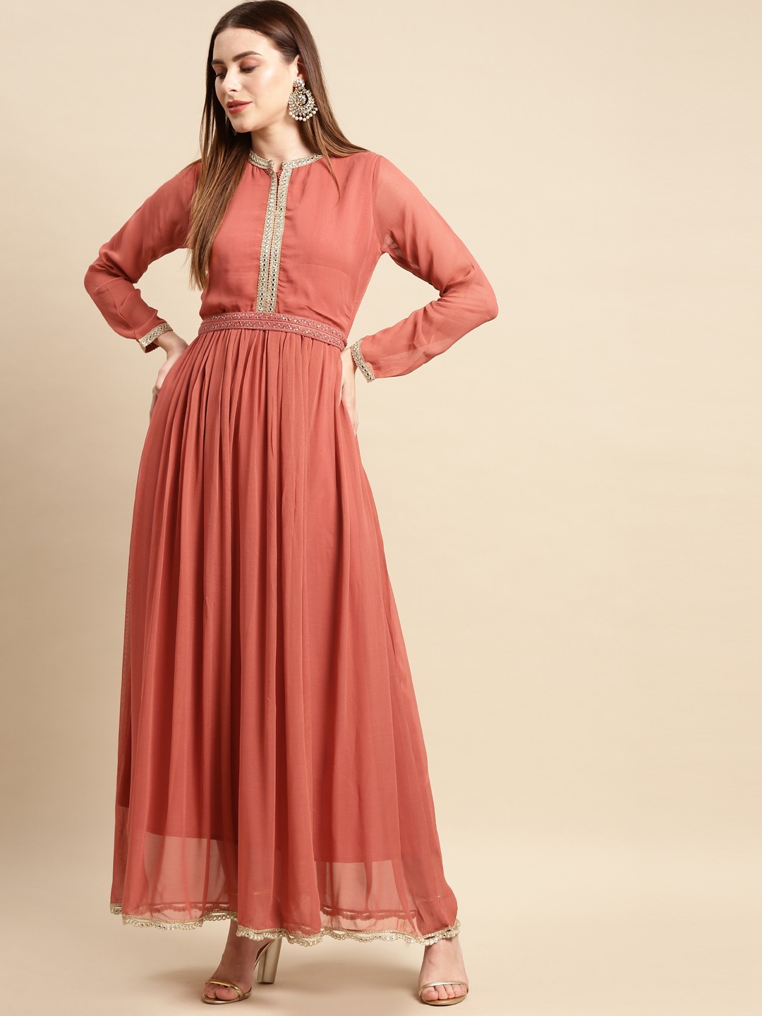 

FASHOR Coral Georgette Maxi Dress