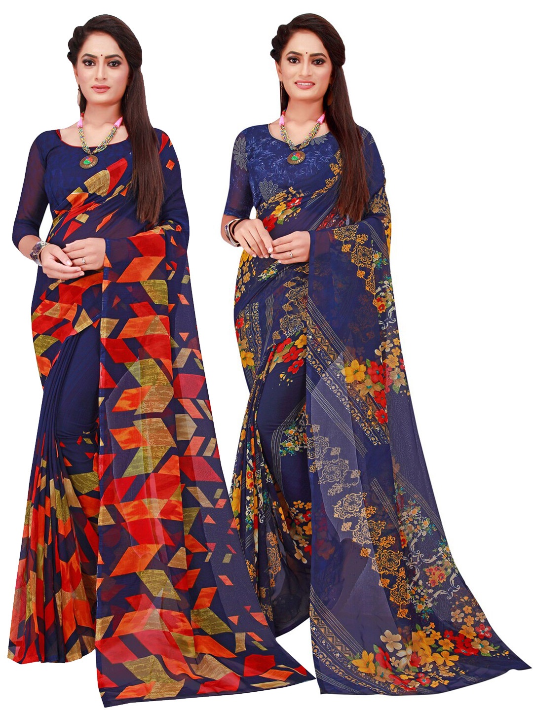 

SAADHVI Pack Of 2 Pure Georgette Saree, Blue