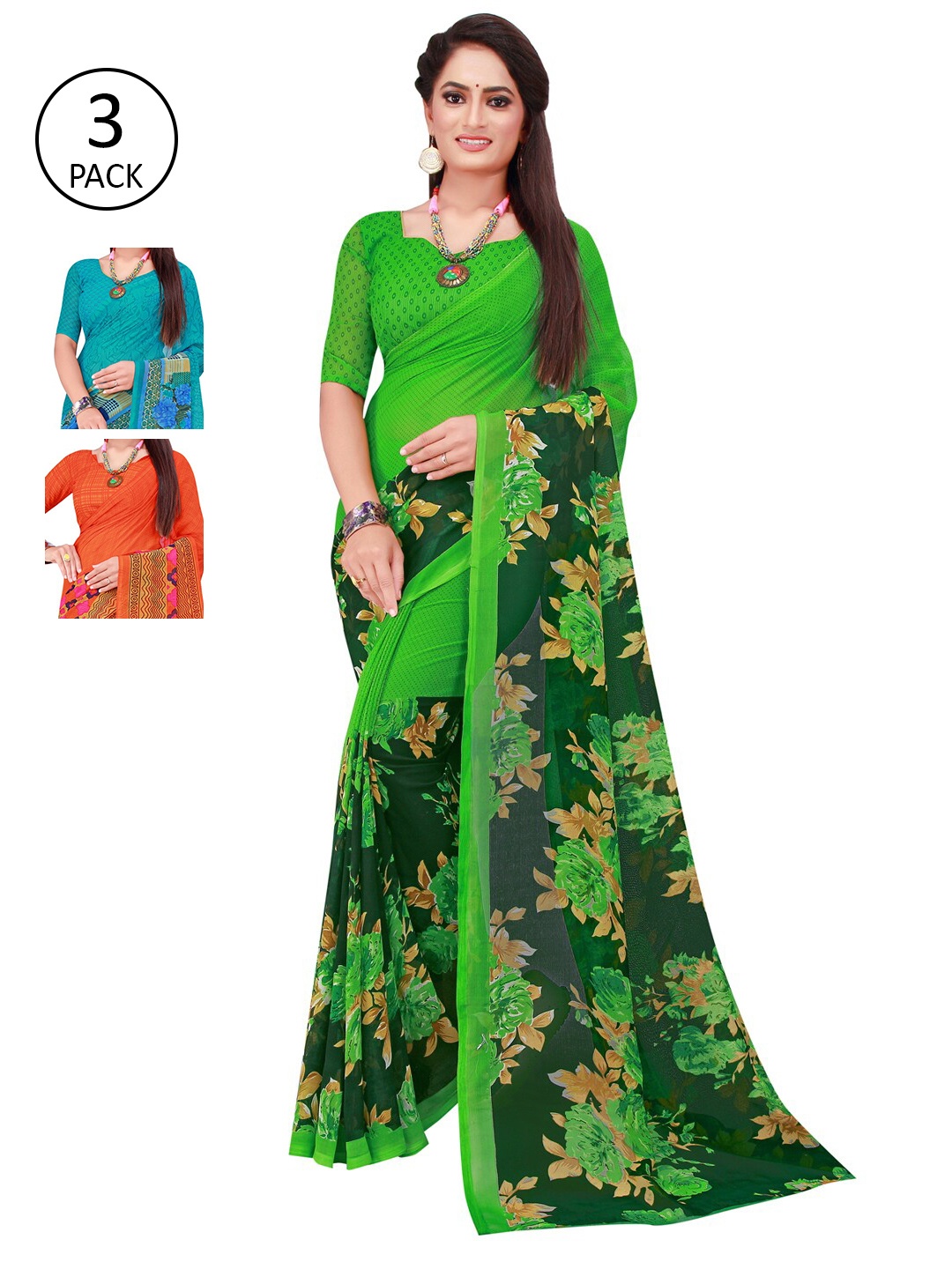 

SAADHVI Multicoloured Floral Pure Georgette Saree, Multi
