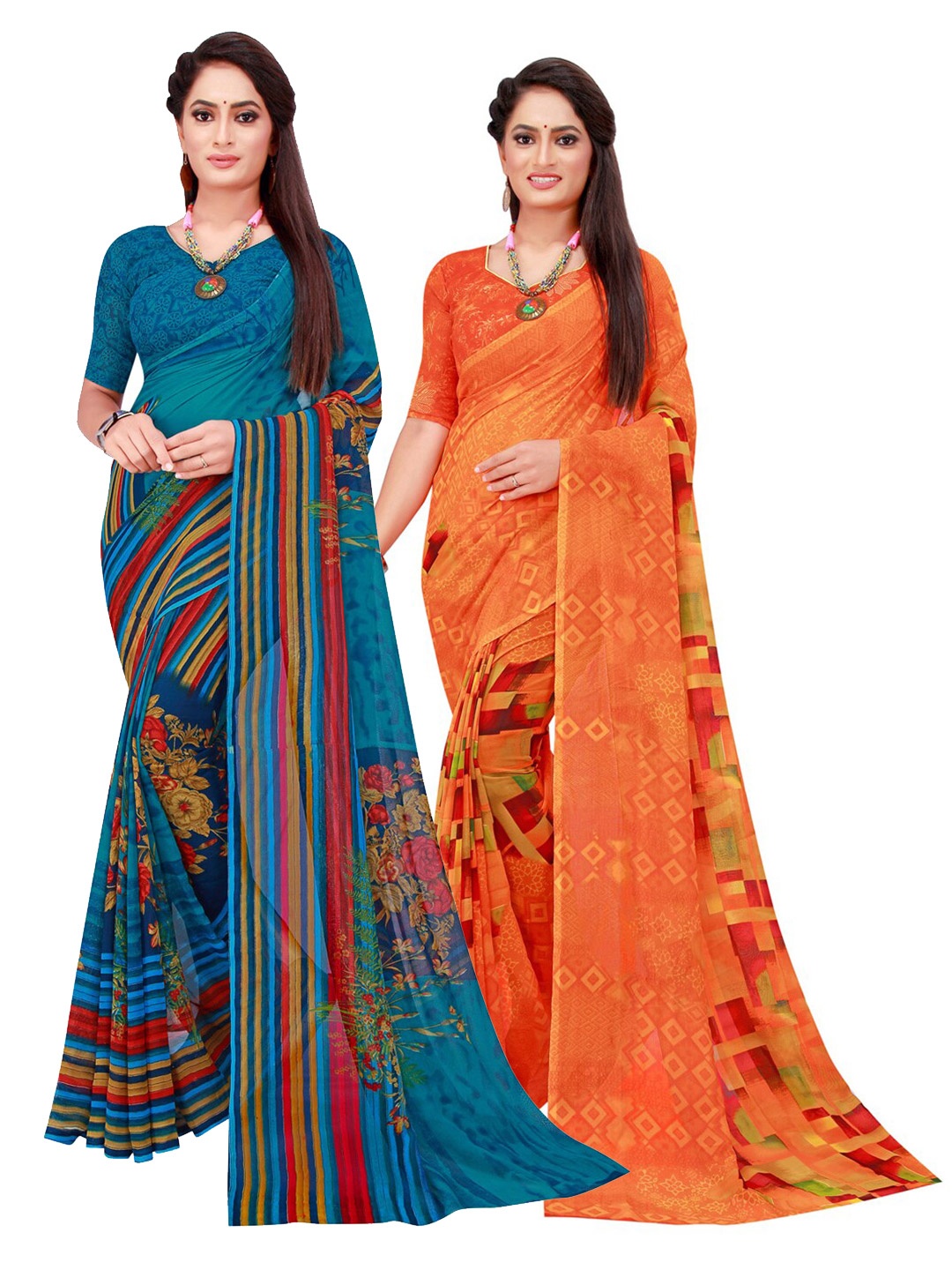 

SAADHVI Pack Of 2 Yellow & Blue Pure Georgette Saree