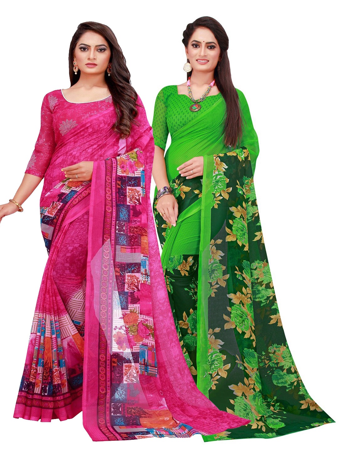 

SAADHVI Multicoloured Floral Pure Georgette Saree, Multi