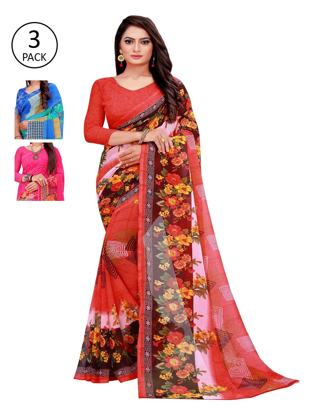 

SAADHVI Multicoloured Floral Pure Georgette Saree, Multi