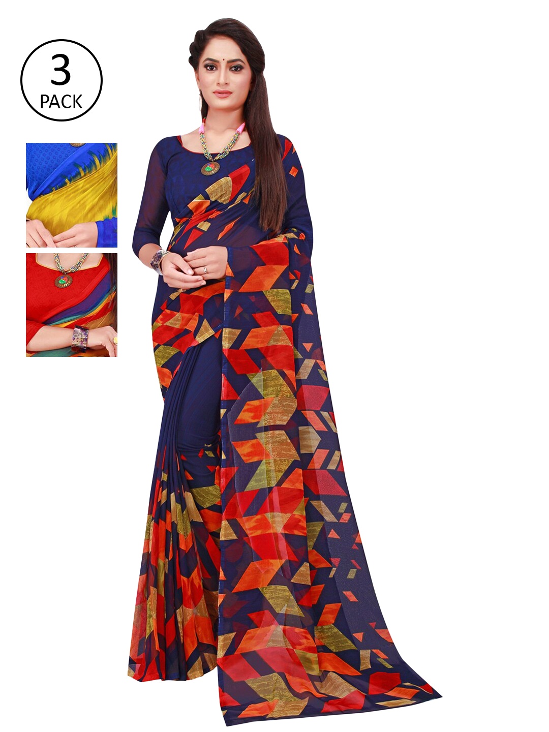 

SAADHVI Navy Blue Pure Georgette Saree