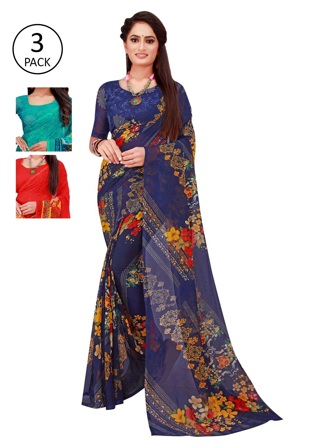 

SAADHVI Multicoloured Floral Pure Georgette Saree, Multi