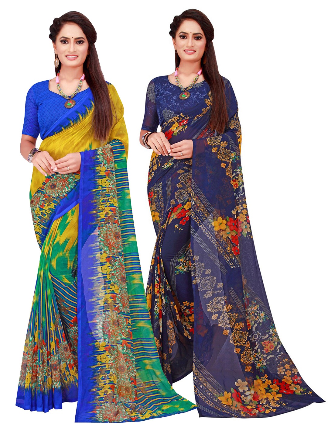 

SAADHVI Pack of 2 Blue & Blue Pure Georgette Sarees