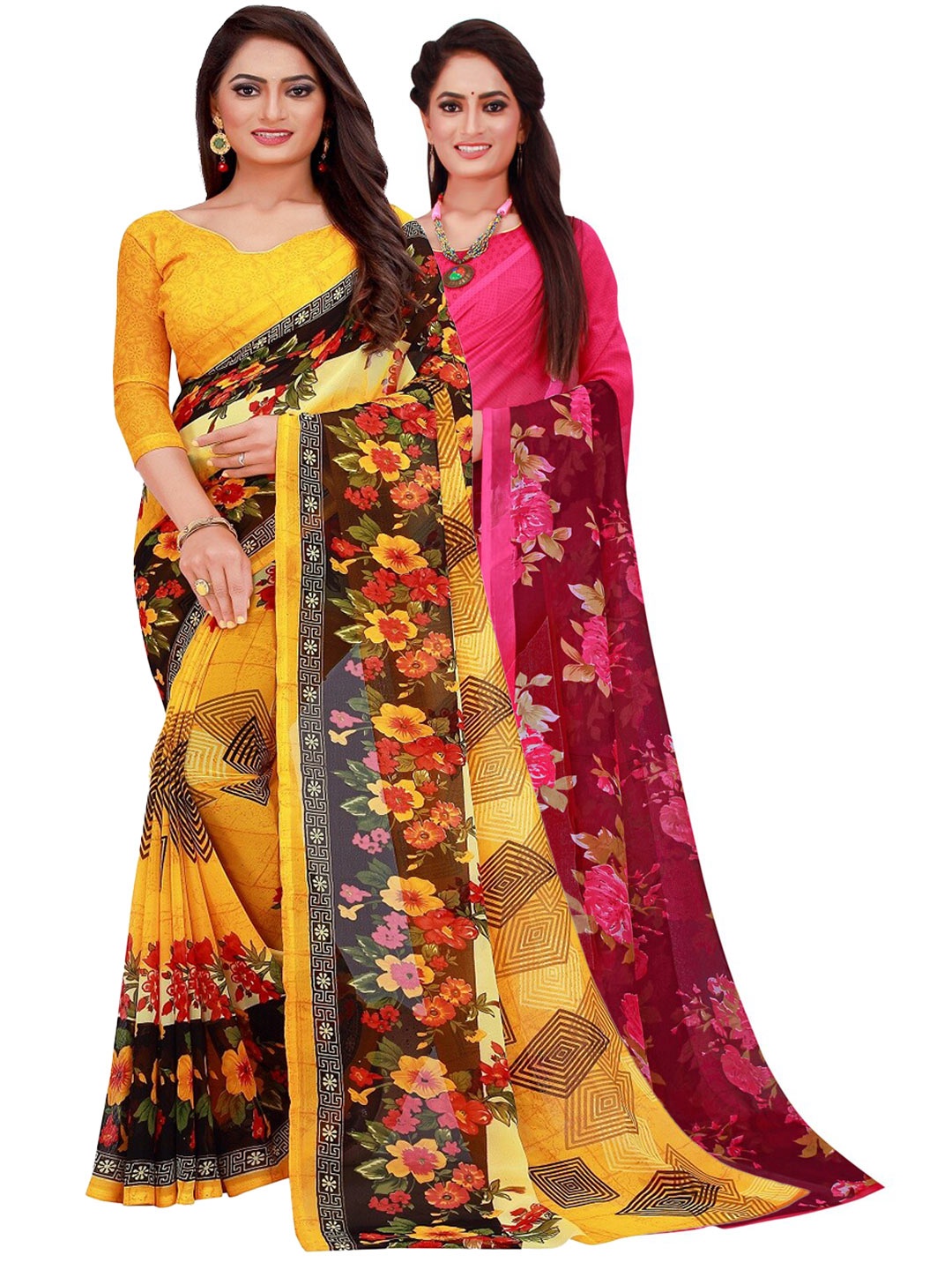 

SAADHVI Multicoloured Floral Pure Georgette Saree, Multi