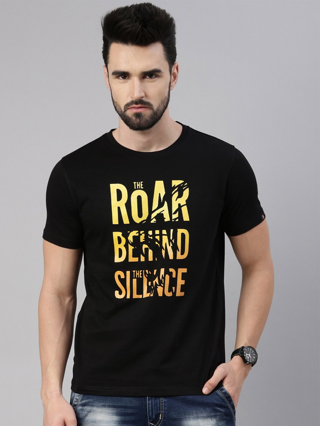 

Bushirt Men Black Typography Printed Cotton T-shirt